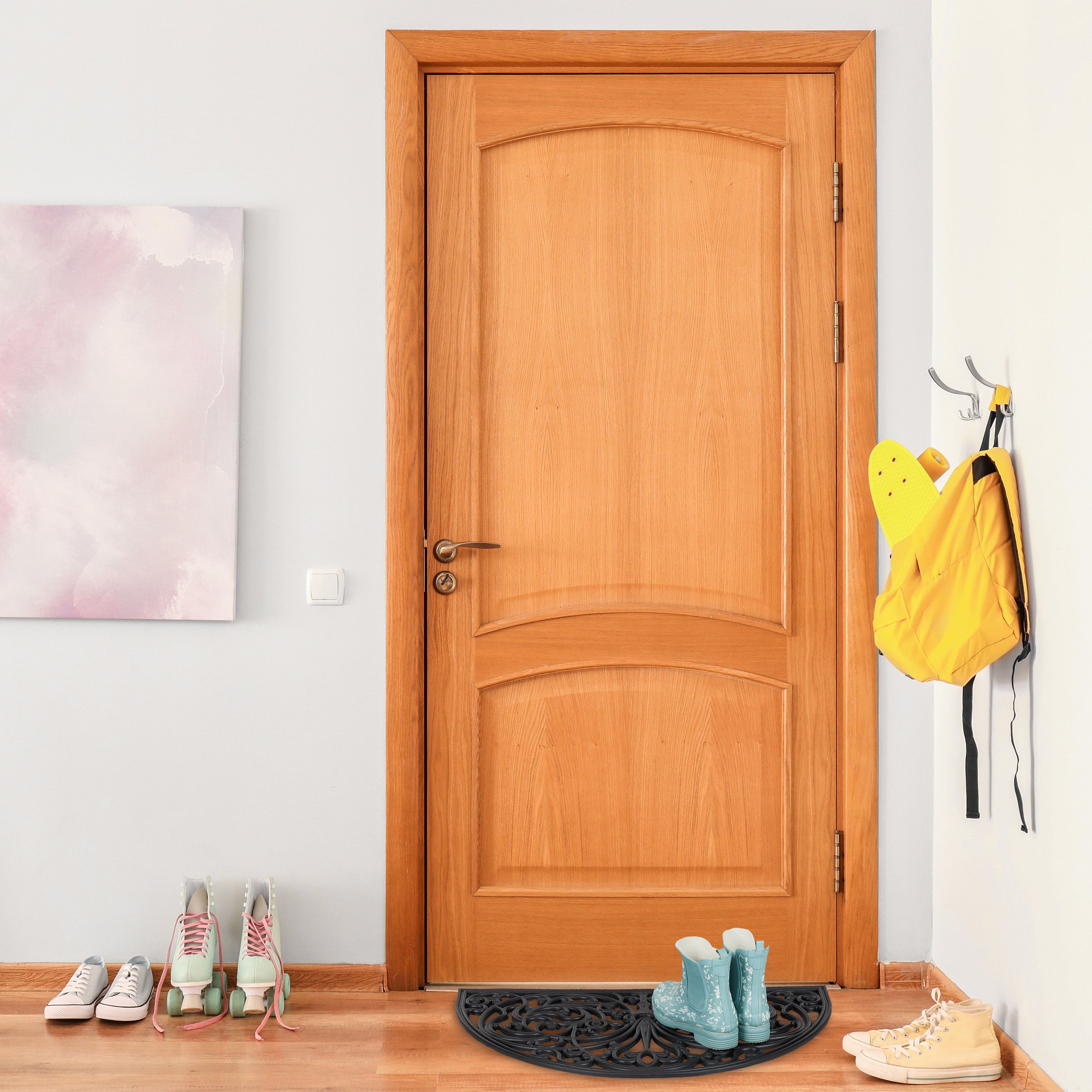 Relaxdays Paillasson caoutchouc, 75 x 45 cm, antidérapant, résistant, extérieur, tapis d’entrée, ornements, noir - 5