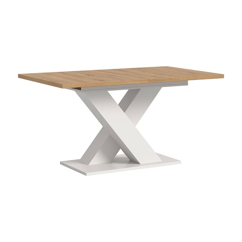 Motion stół do jadalni nogi X 90x150/190 cm z 1 wkładką dąb dekor, biały.