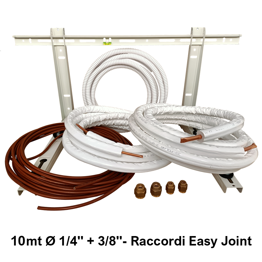 Kit Fai Da Te Per Installazione Climatizzatore Monosplit: 10m Tubo Rame Preisolato 1/4 E 3/8, Cavo Elettrico 4x1,5, Basi A Pavimento E Raccordi