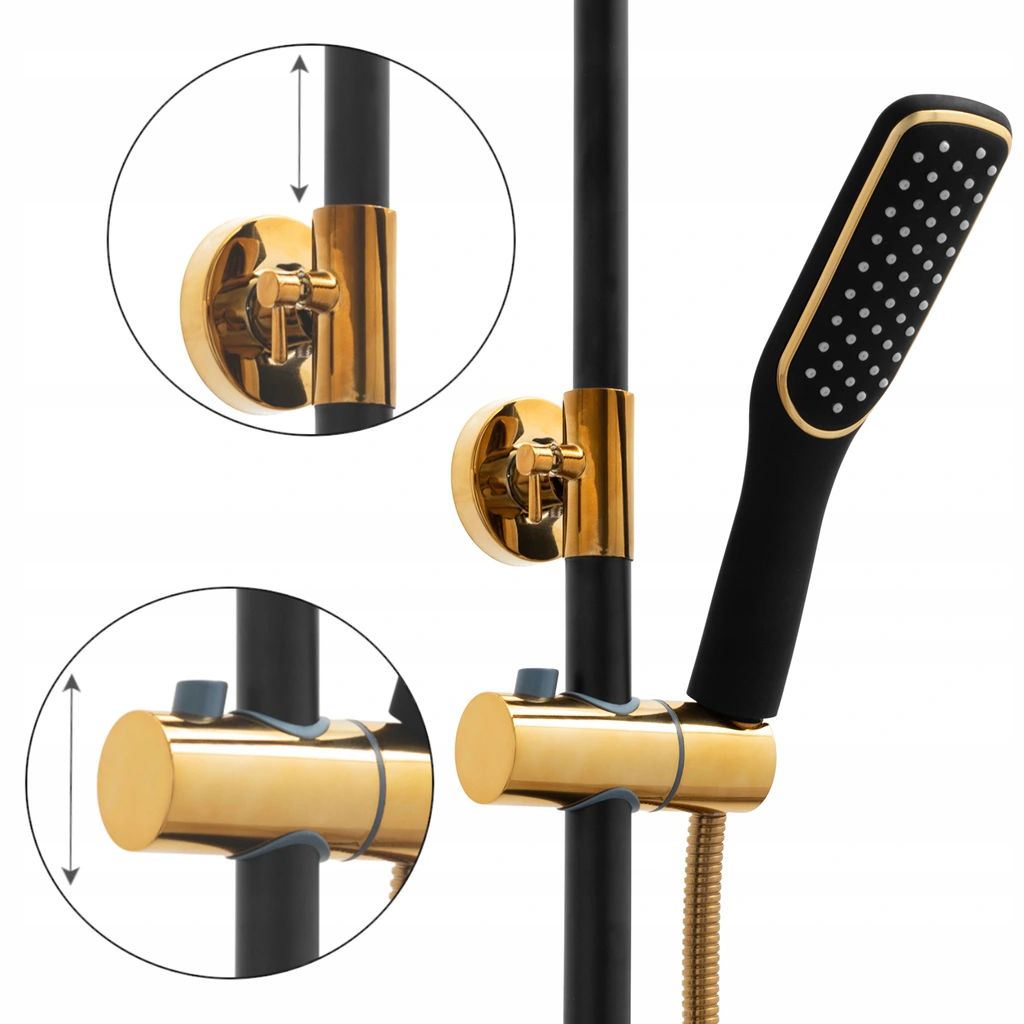 Conjunto de duche com torneira, Preto/Dourado - 4