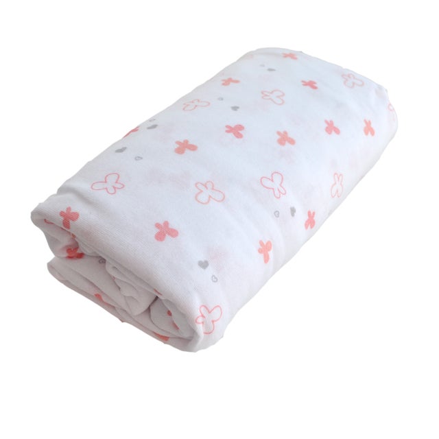 Drap housse imprimé Lapinou - Rose Clair - 60x120 cm - Coton