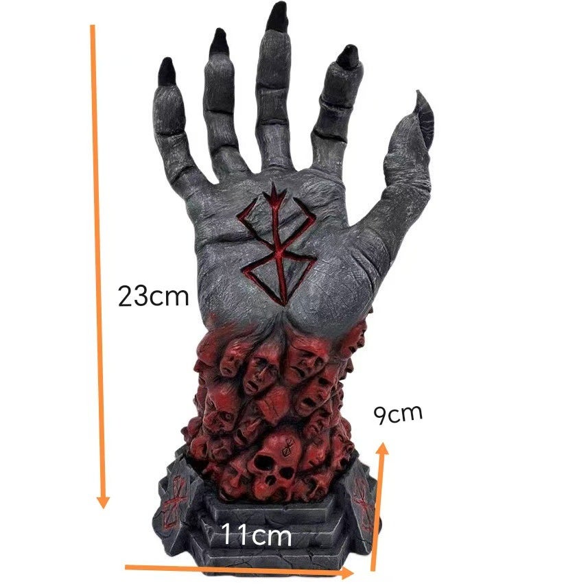 Statue Berserk, Statue Main Divine avec Collier Oeuf de Roi - Main de Mort Folle, Sculpture Rune Crâne - Cadeau pour les Amateurs de Bandes Dessi - 3