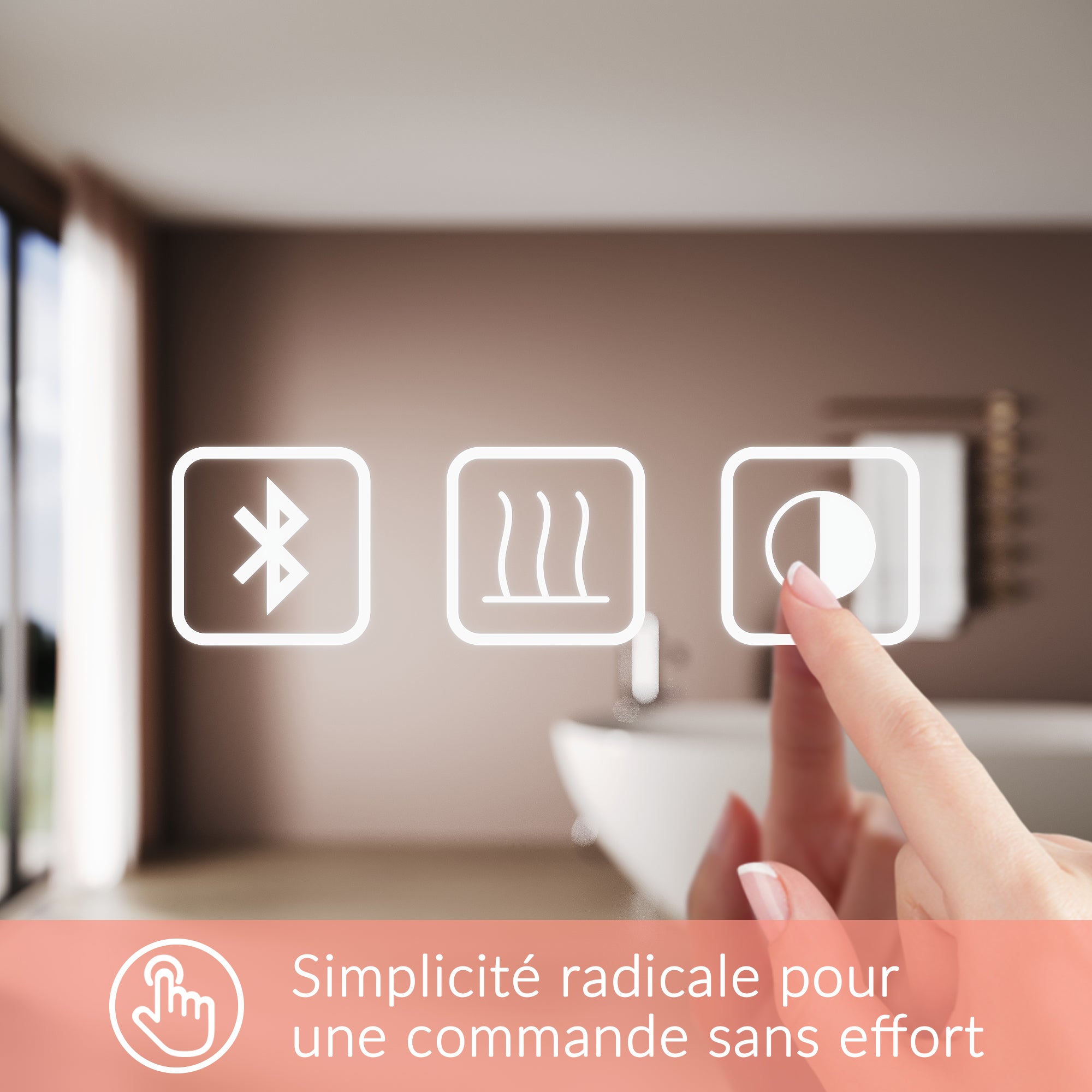 SIRHONA Miroir de Salle de Bain 120x70cm, Bluetooth,&nbsp;Anti-Buée Centrale, Lumière Bleue/Violette/Blanche, Prise Intégrée, Verre 5mm, Cadre Aluminium - 4