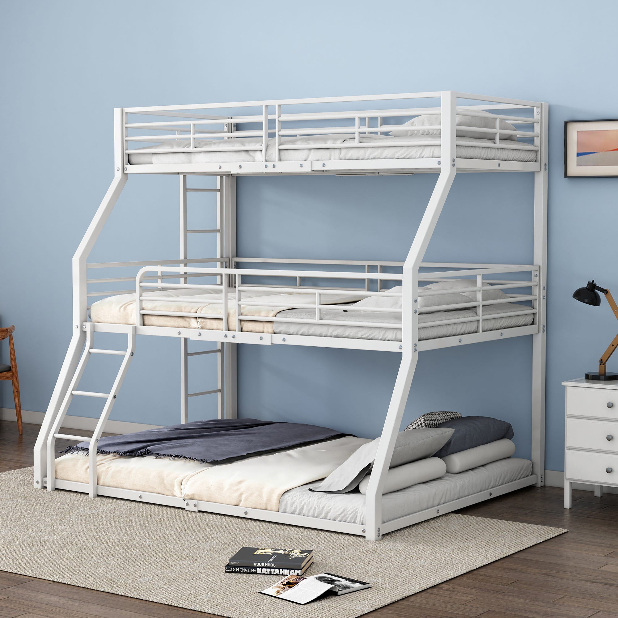 Lit Superpos Triplet Blanc En M tal 3 Places 90x200 Cm tag re lit-superpos-triplet-blanc-en-m-tal-3-places-90x200-cm-tag-re