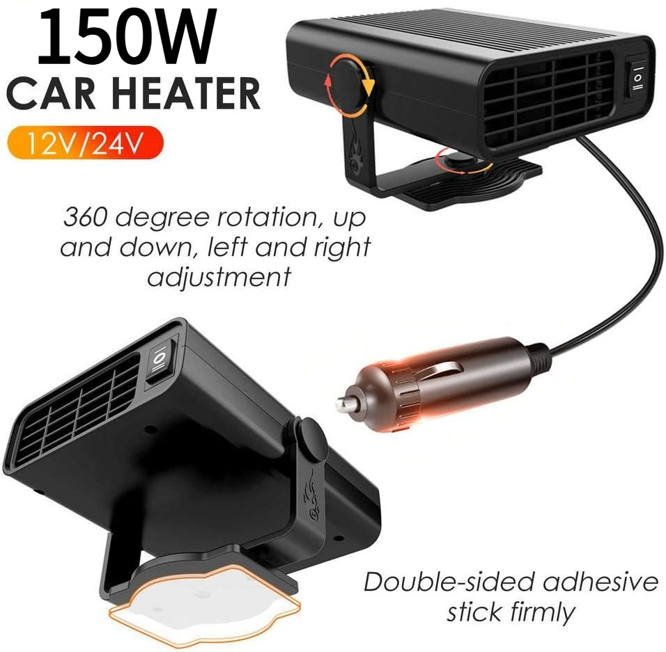 Nagrzewnica samochodowa, 12 V 150 W, szybkie nagrzewanie i rozmrażanie, obrotowy wtyk zapalniczki 360 stopni, czarny - 2