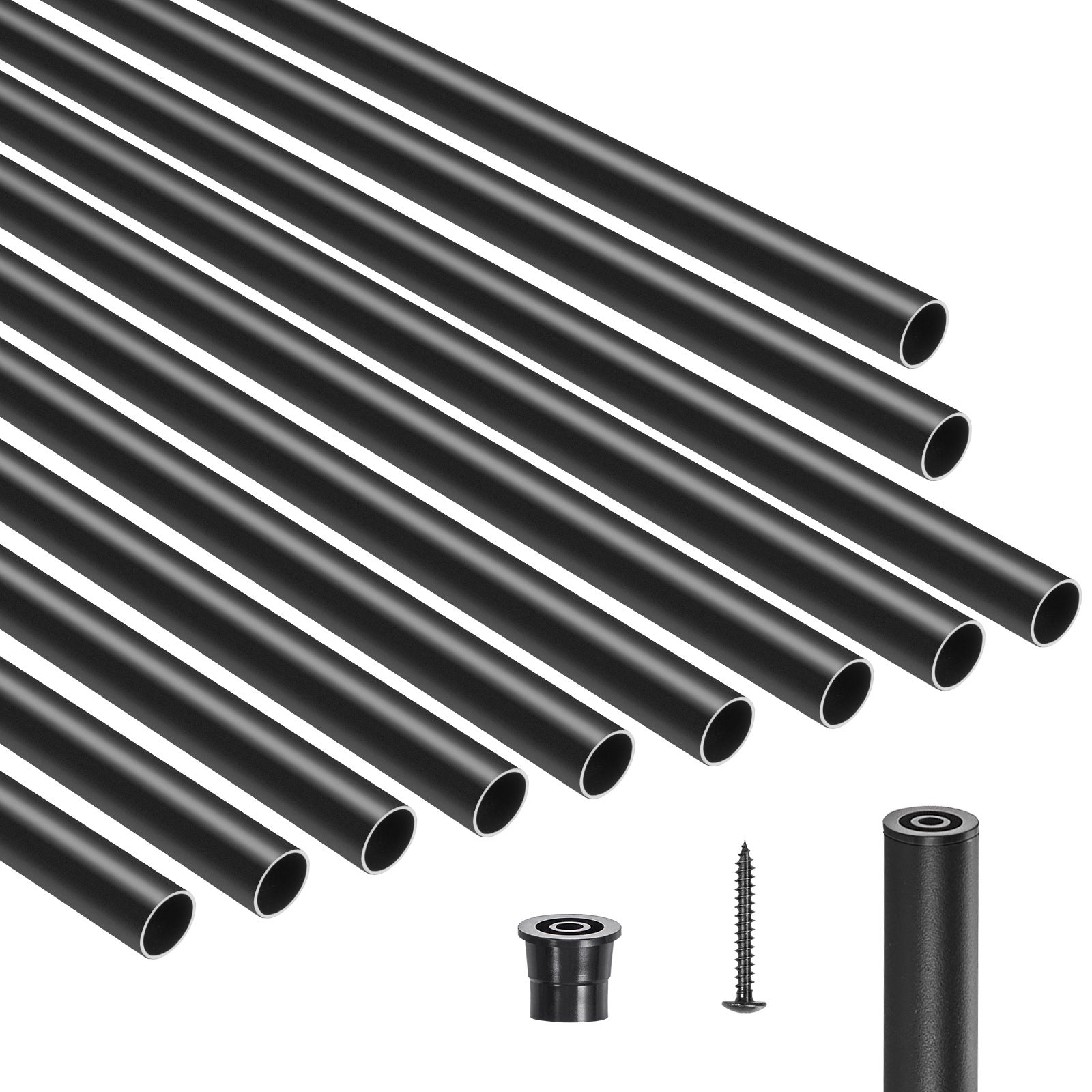 Balaustres aluminio de succebuy 91 cm (36 po),paquete 51 barandillas redondas impermeables de 1,9 cm con tapones y tornillos,acabado negro