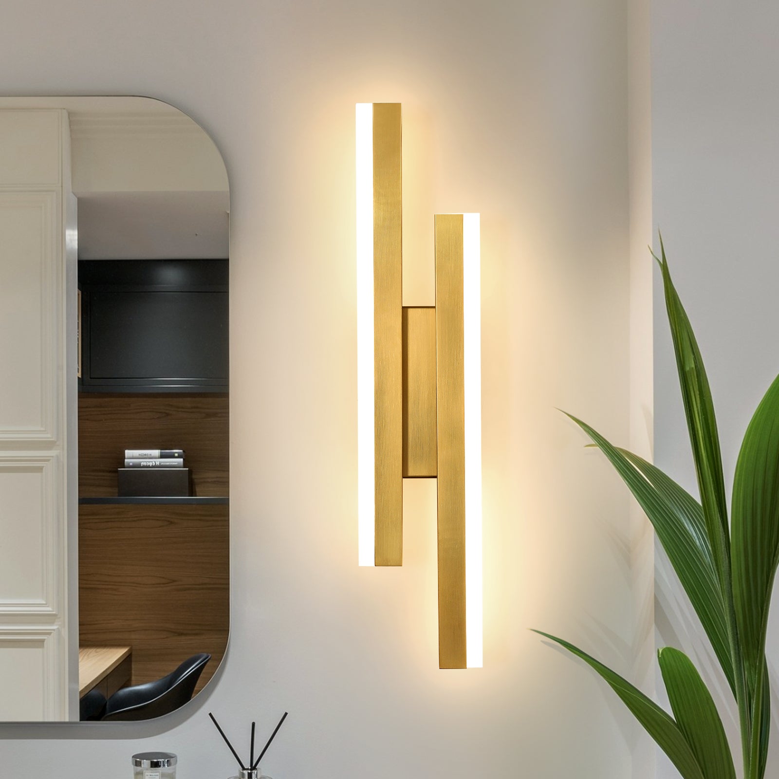 GOECO Applique Murale Intérieure LED 16W, 1800LM Parallèle Lampe Murale Moderne 3000K Lumière Chaude pour Salon, Chambre, Escalier, Couloir (Or) - 6