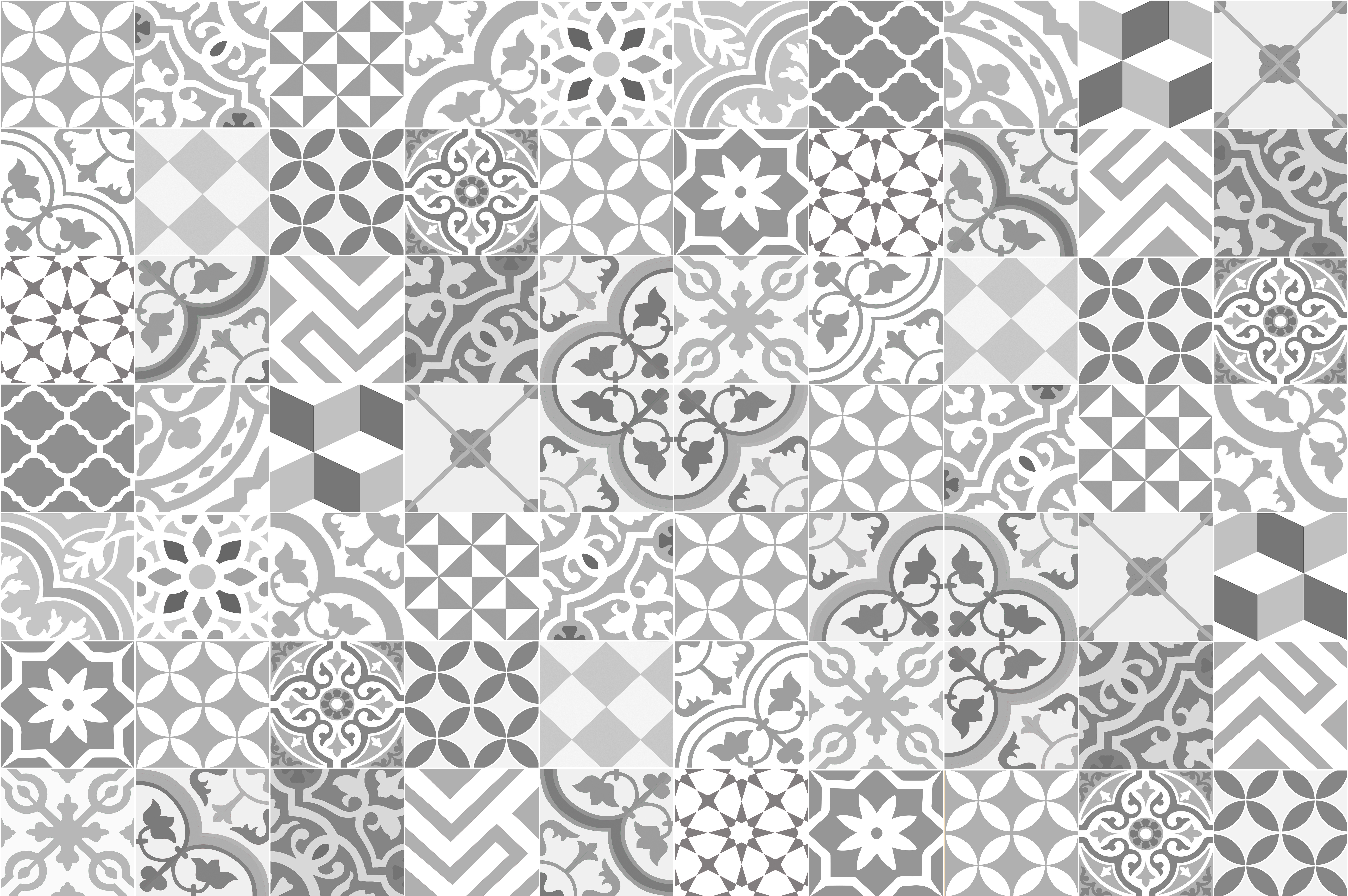 Alfombra de vinilo collage con gris 133x200 cm - pvc antideslizante, vinilica para cocina o salón, lavable, estilo hidraúlico