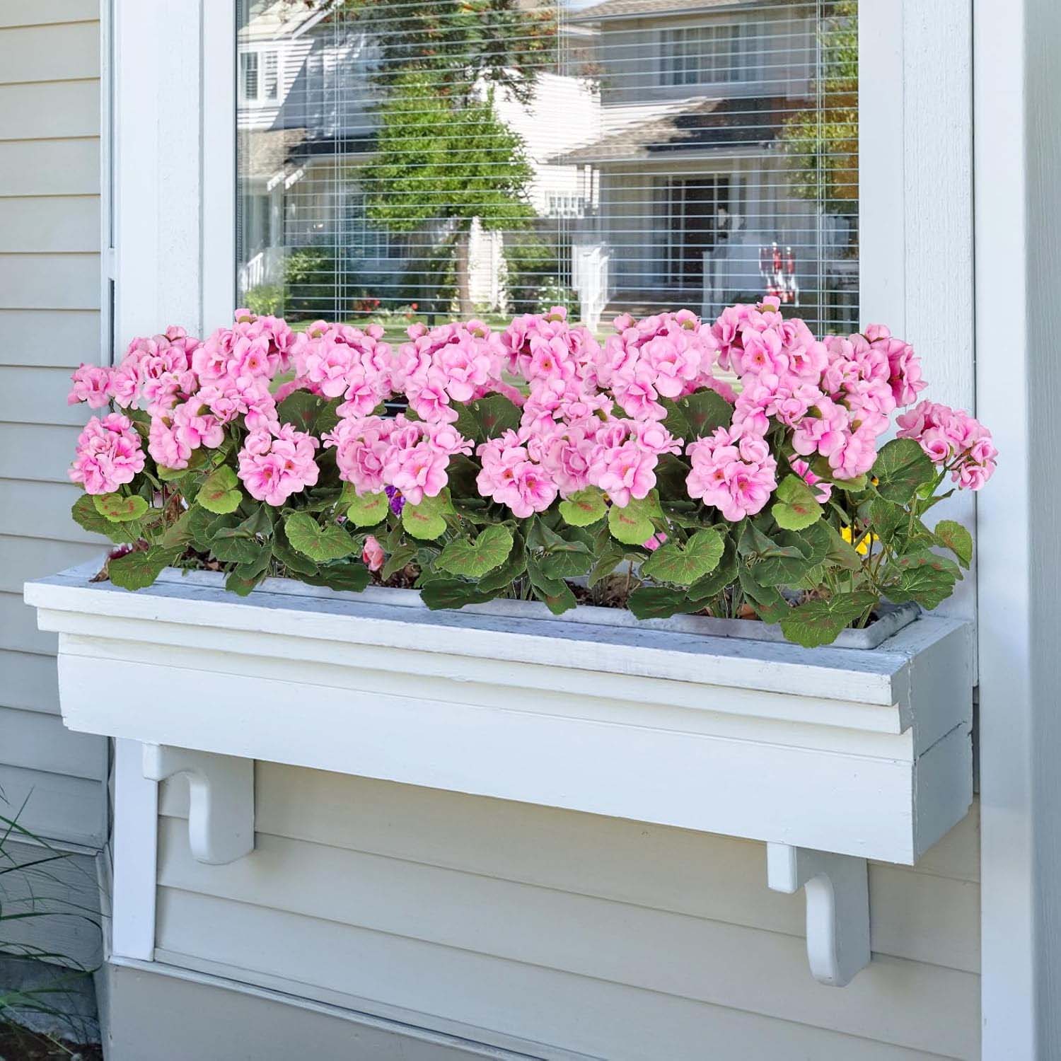 3 bouquets géraniums roses en Polyester fleurs artificielles UV pour extérieur, plante déco jardin terrasse maison balcon mariage intérieur - 5