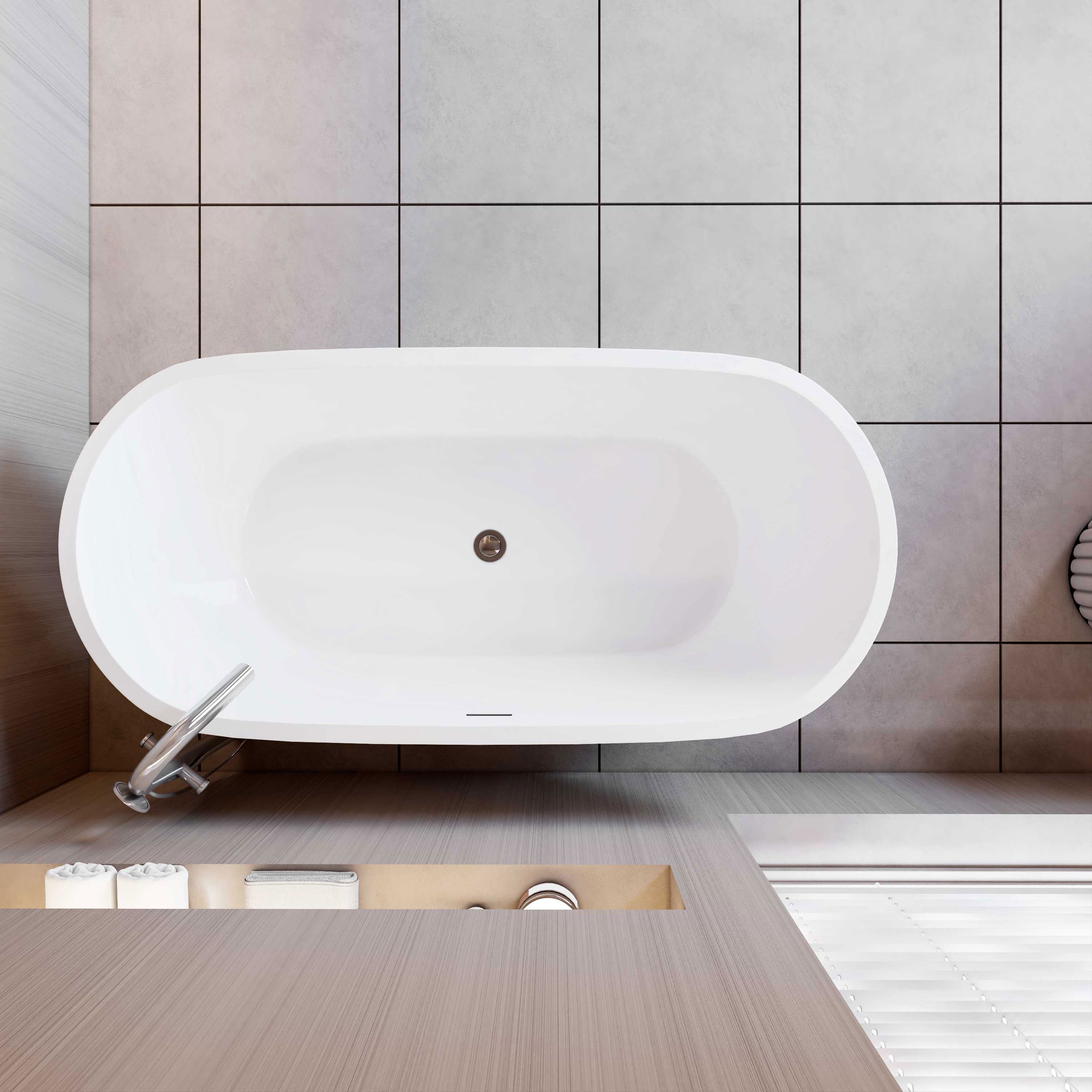 AICA Bañera acrílica exenta ovalada,1500x700x580mm,color blanco,incluye manguera + desagüe - 4