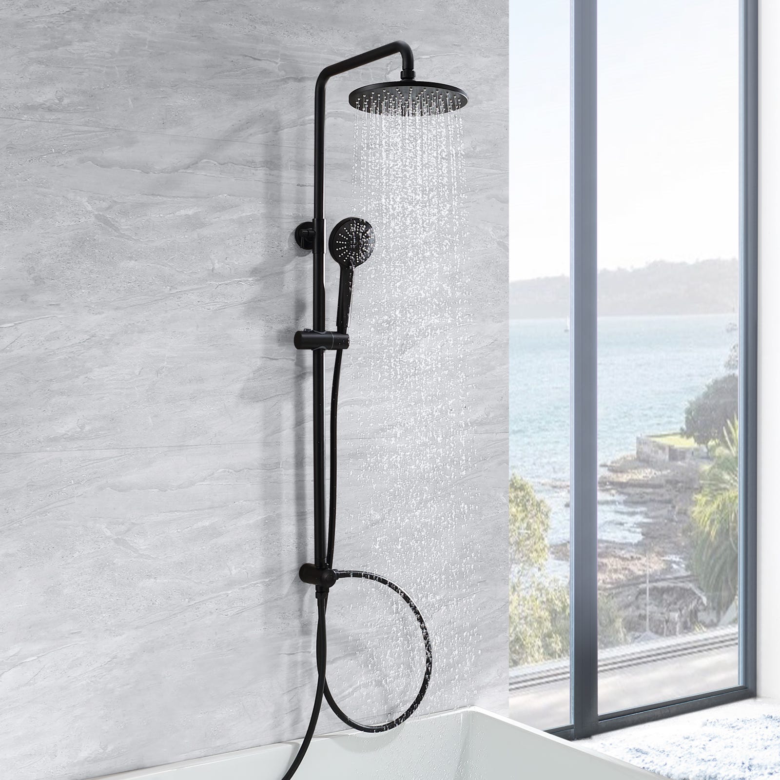 Bras De Douche Noir Carré 20cm - Extension Mural Acier Inoxydable A2 V2A Pour Pommeau De Douche Pluie, Finition Peinture Noire Élégante