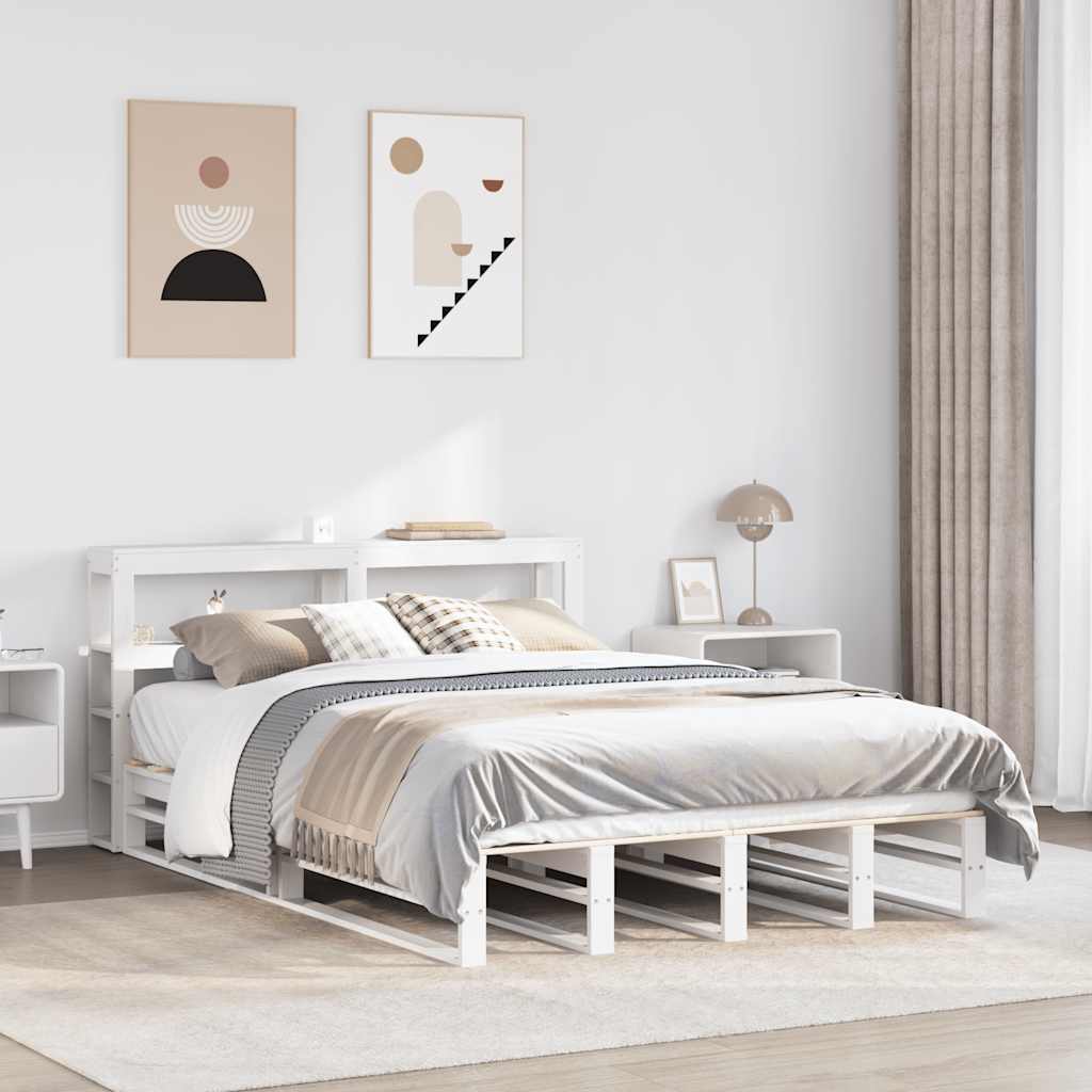 Łóżko Drewniane Białe Rama Łóżka Ze Stelażem Drewniana Łóżko Do Sypialni Pokoju 150x200 cm