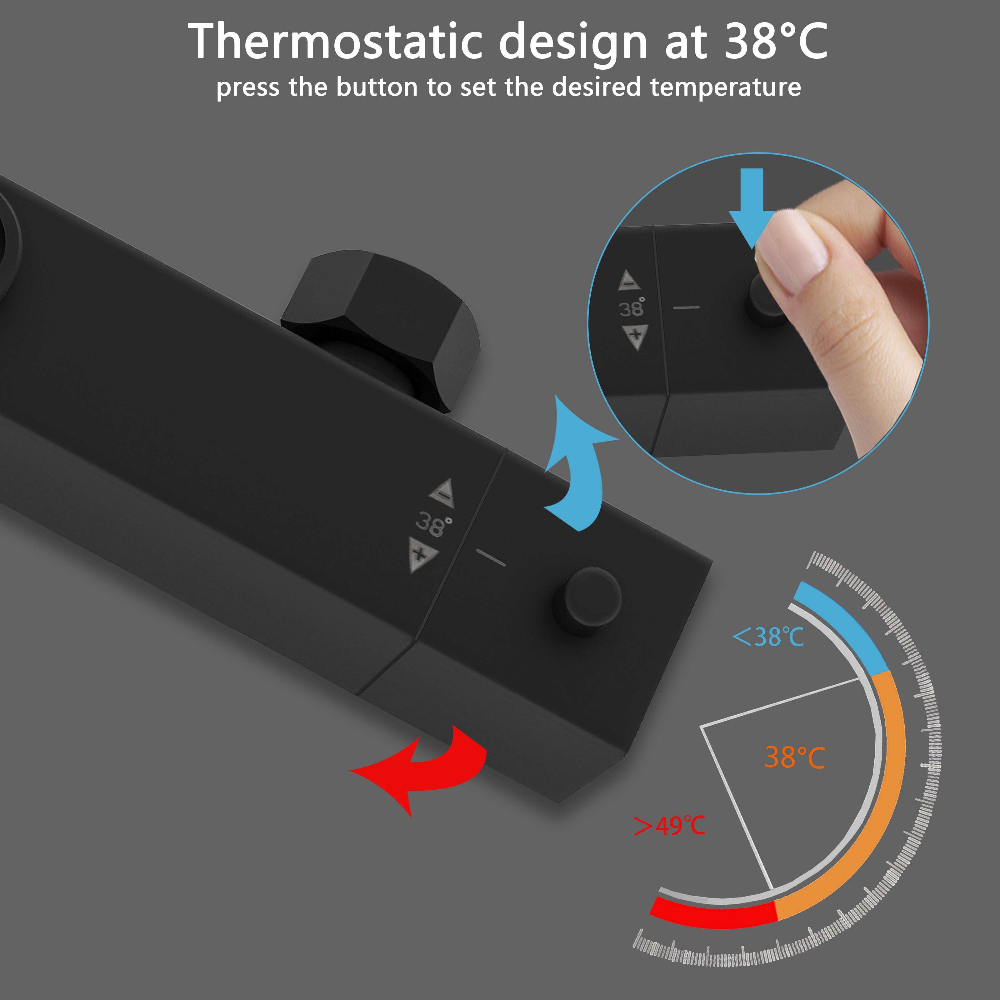 AICA Noir Colonne de Douche Thermostatique Hauteur Réglable Système Mitigeur Thermostatique Douche - 5