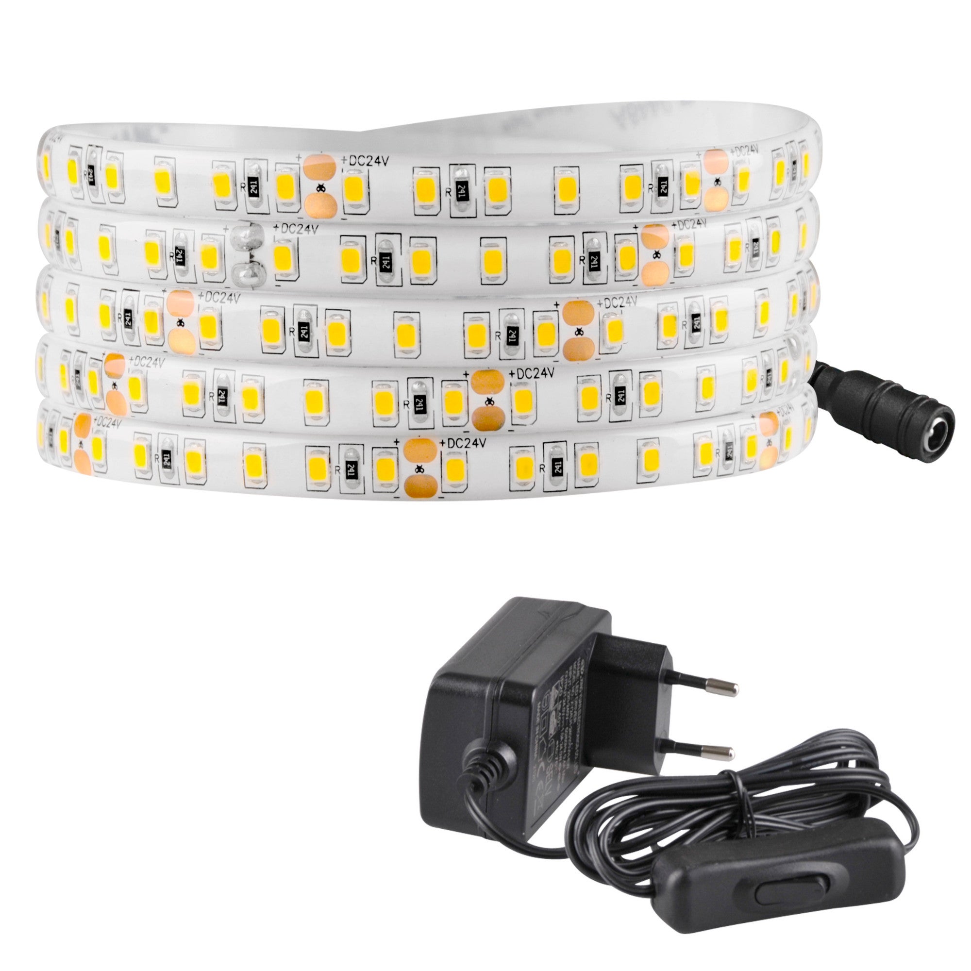 Zestaw taśma LED 24V 5m IP65 4000K zasilacz, włącznik ON/OFF Polux