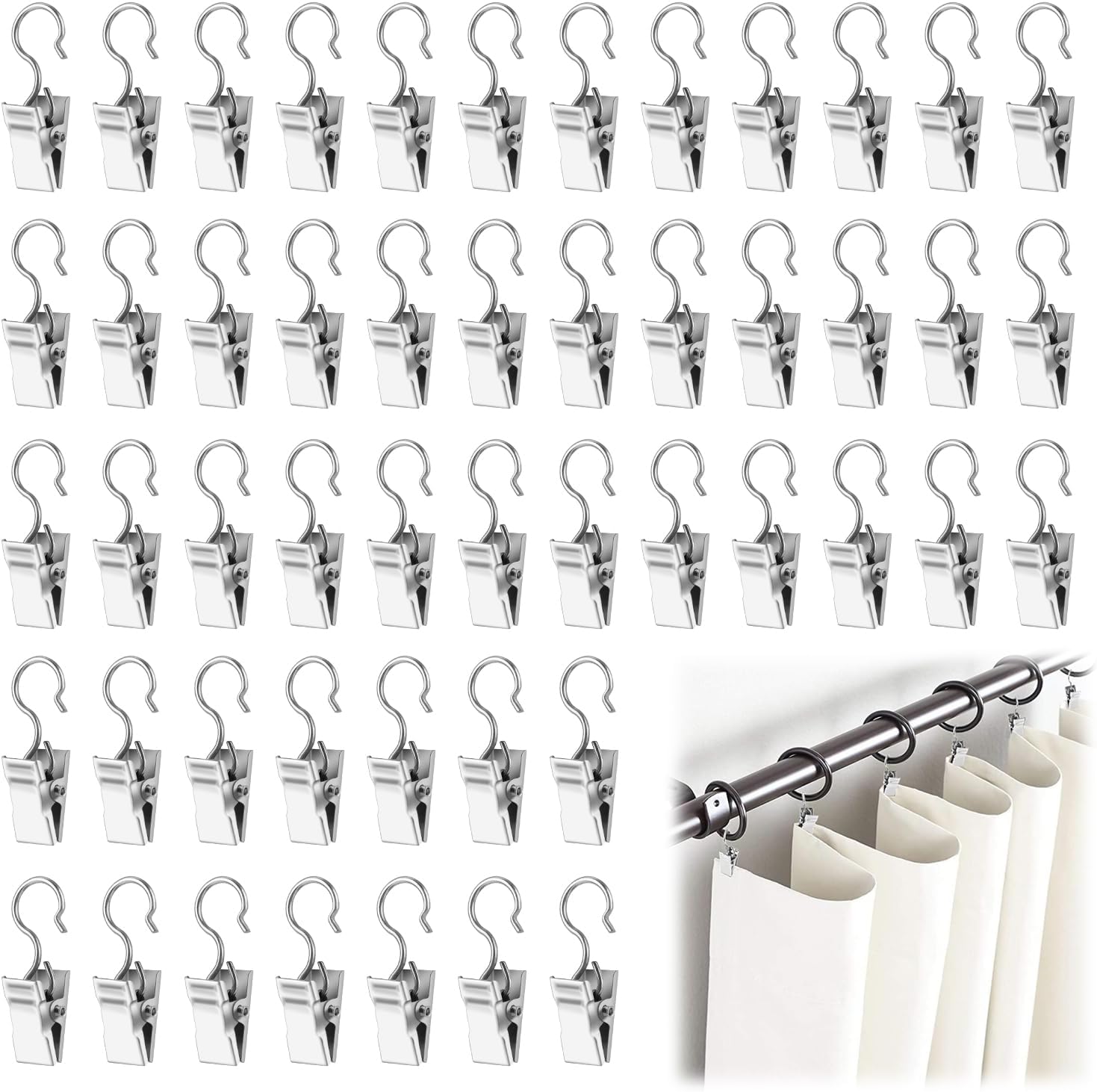 50 Pinces à Rideau En Métal - Crocodile, Pour Draperie, Douche, Décoration