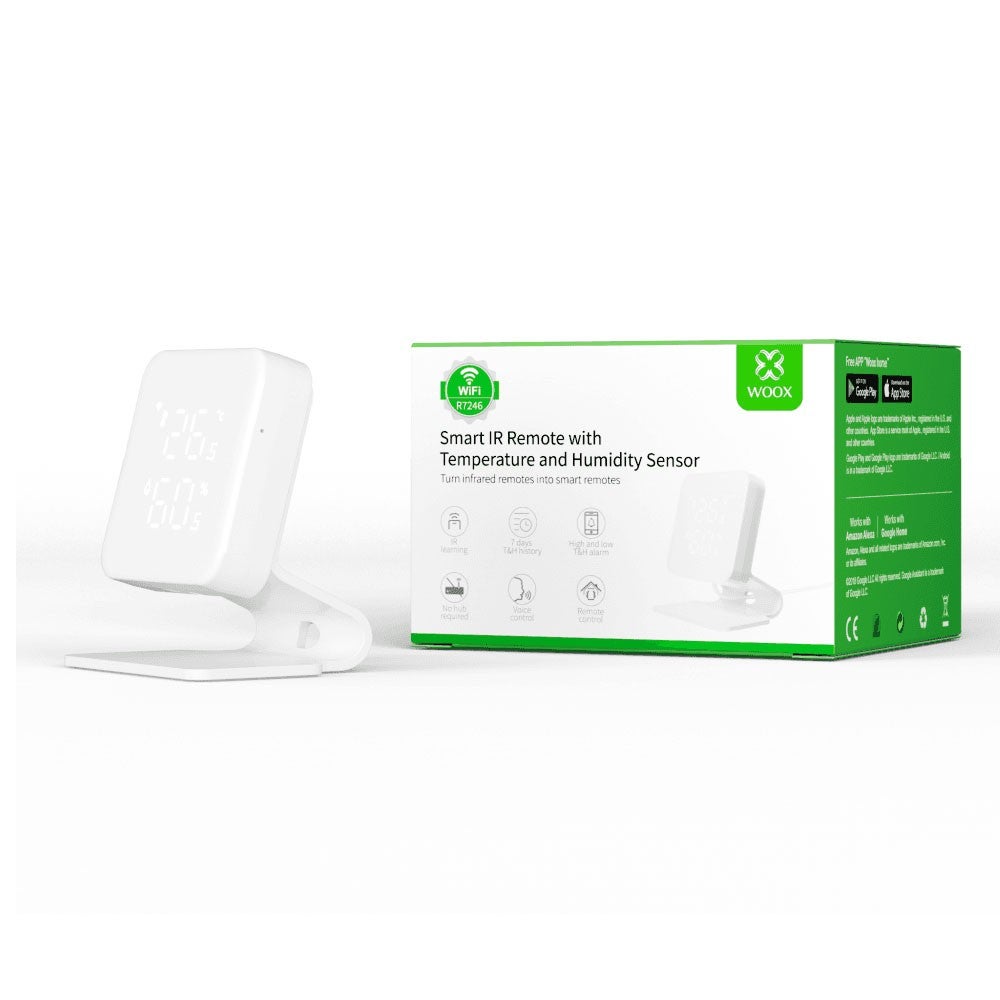 Telecomando Universale IR Intelligente 3 In 1 Con Sensore Temperatura E Umidit&agrave; - Compatibile Con Alexa E App