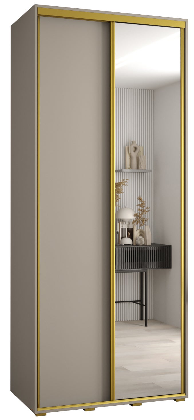 Szafa przesuwna z lustrem wysoka Dakota 3 120 x 60 x 235,2 cm kaszmir + u. Złoty - Abiks Meble
