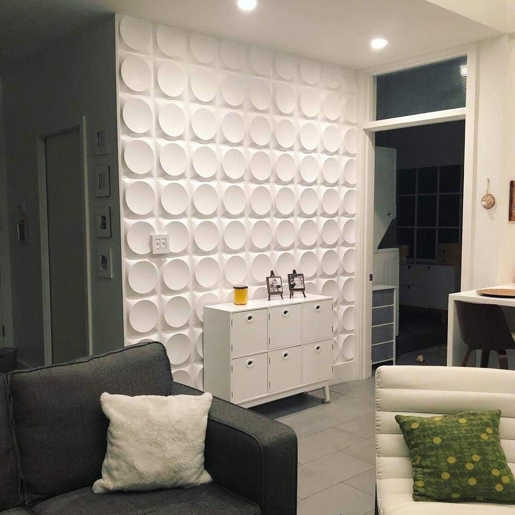 15 panneaux muraux 3D en PVC 30×30cm – Blanc mat à motif circulaire en relief - 3