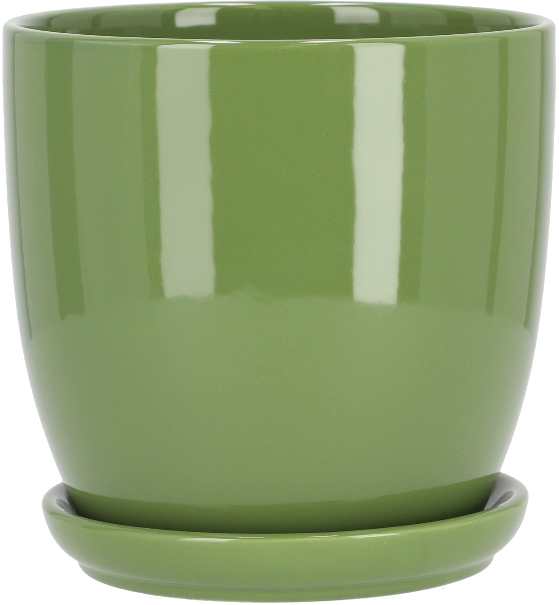 Pot de Fleurs, en Céramique, Pour Fleurs, Plantes, Diamètre : 13 cm, Avec Bac d'Égouttement, Vert - KOTARBAU - 6