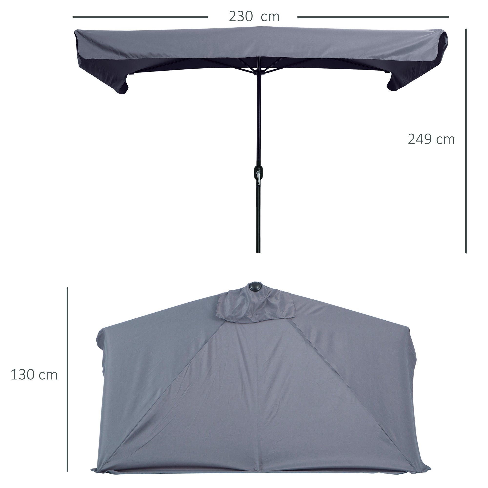Parasol demi-cercle mural 2,5x2,3 m manivelle, gris - 5