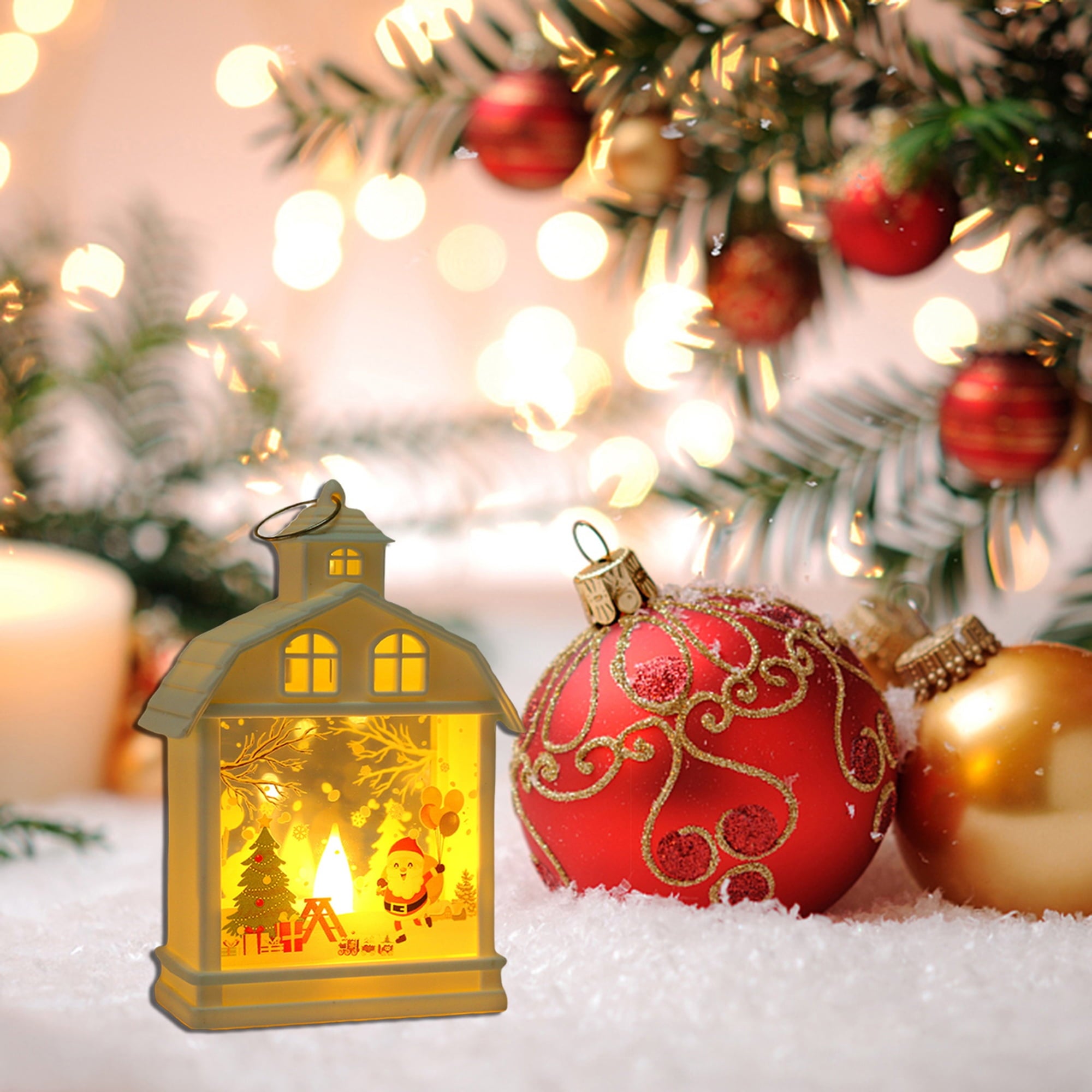 Lanterne du Père Noël 1 pièce, lanterne de Noël avec bougie LED, adaptée à la décoration de la maison de Noël, lumière chaude (piles incluses) - 2