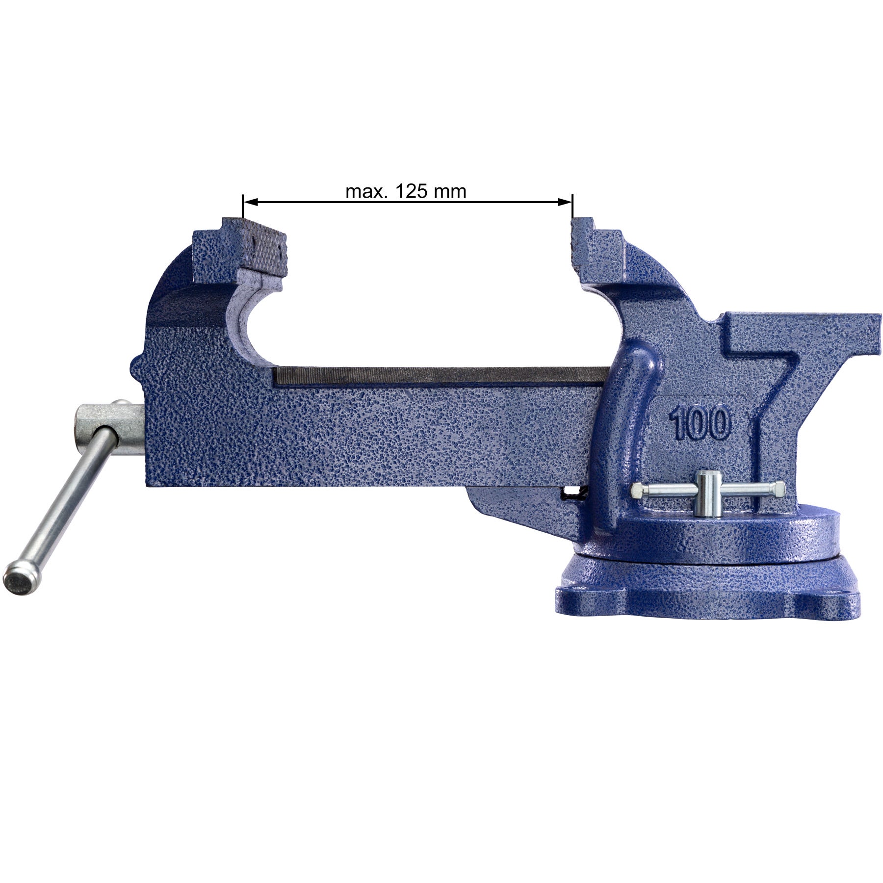 Torno de bancada em ferro fundido com bigorna, rotação de 360° com abertura, 3 furos roscados, 125 mm, azul TECTAKE - 4