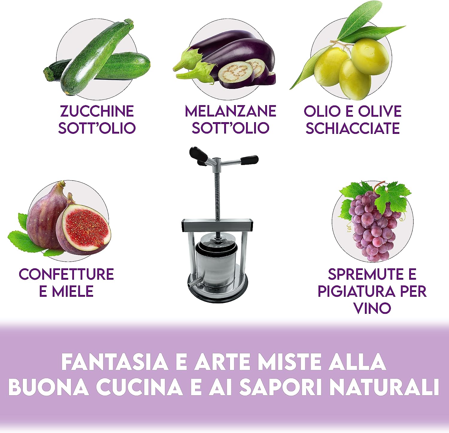 Spremipomodoro Elettrico Torchio Per Uva E Frutta In Acciaio Inox - 5 Litri Con Manovella Premitutto 5 Litri