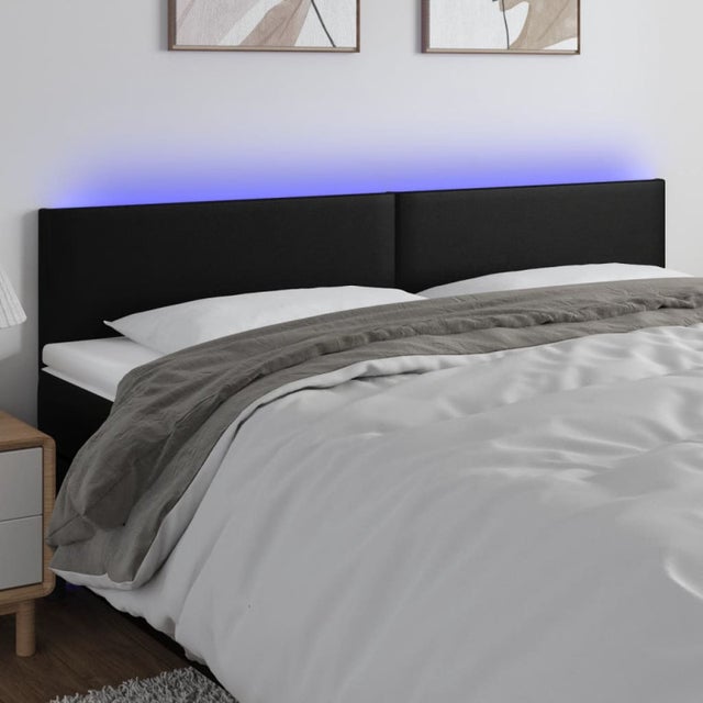 Cabeceira de cama c/ LED couro artificial 180x5x78/88 cm preto vidaXL