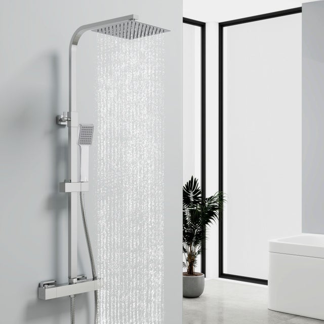 AICA Colonne de douche de salle de bain avec pommeau de douche thermostatique carré 20 cm avec tige chromée