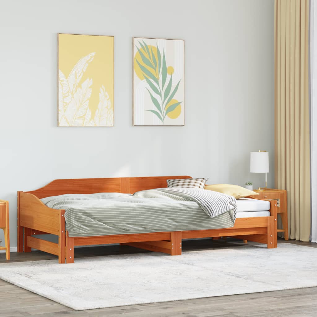 Łóżko Dzienne Rozsuwane Sofa Rama Łóżka Drewniana Brąz 90x200 cm
