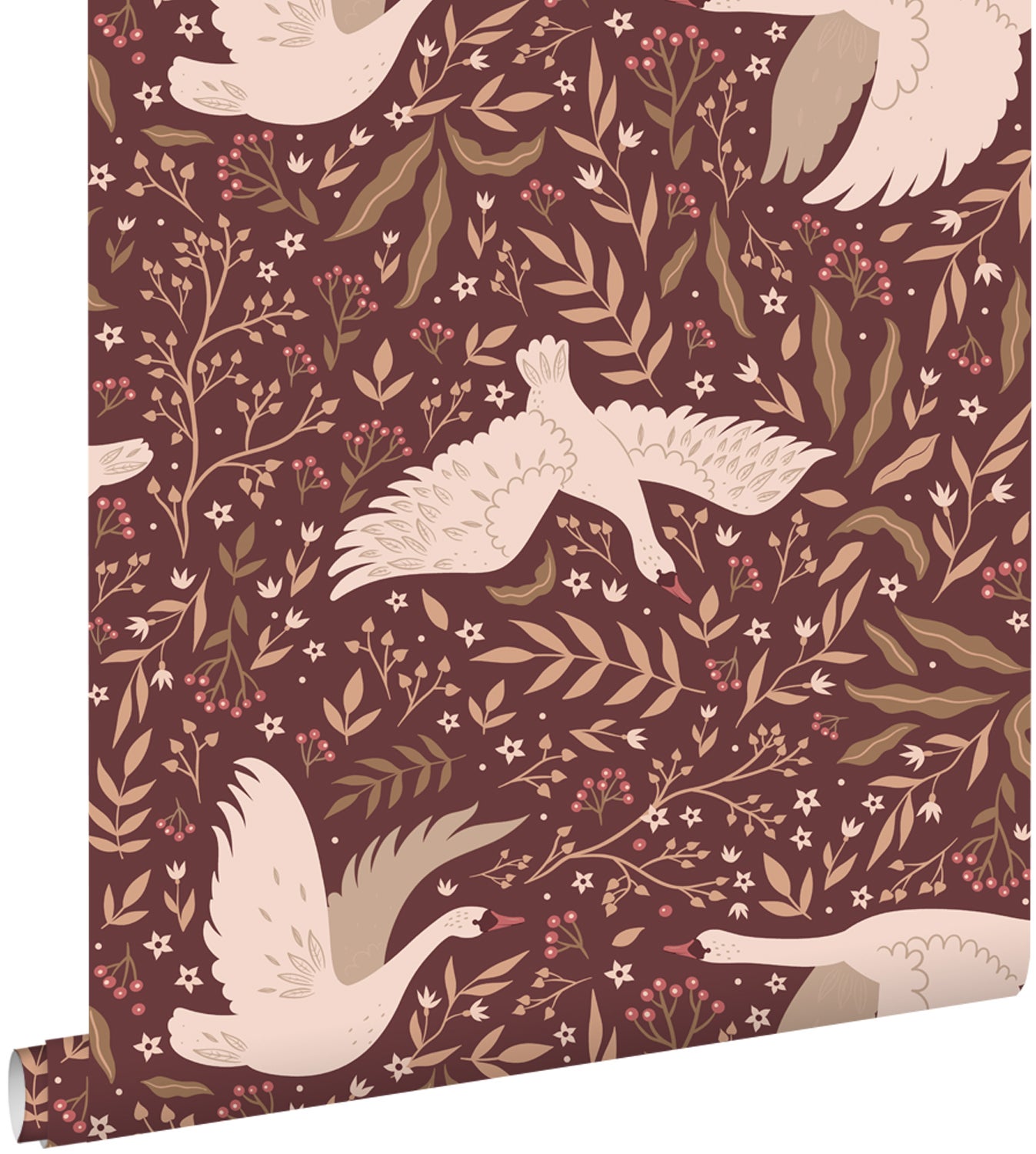 Tapeta łabędzie bordowo-czerwonym - 50 x 900 cm - ESTAHOME