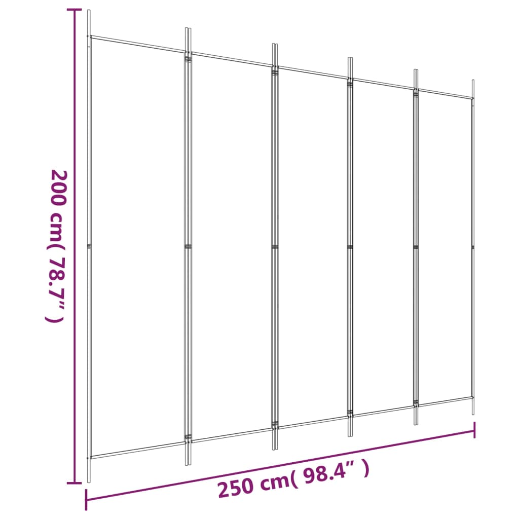 vidaXL Cloison de séparation 5 panneaux Marron 250x200 cm Tissu - 9