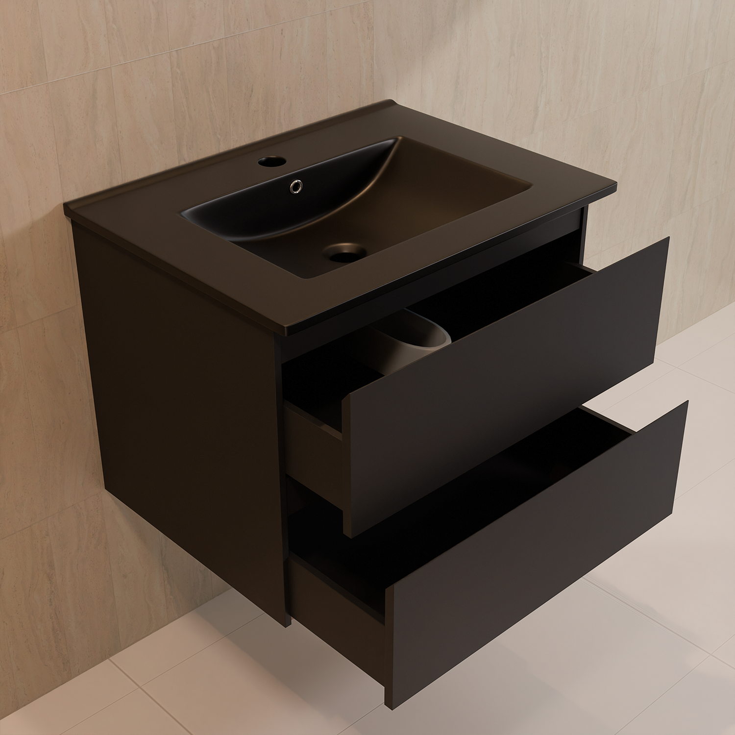 LOMAZOO Meuble De Salle De Bain Marenza Noir Mat 60cm - lavabo noir - 3