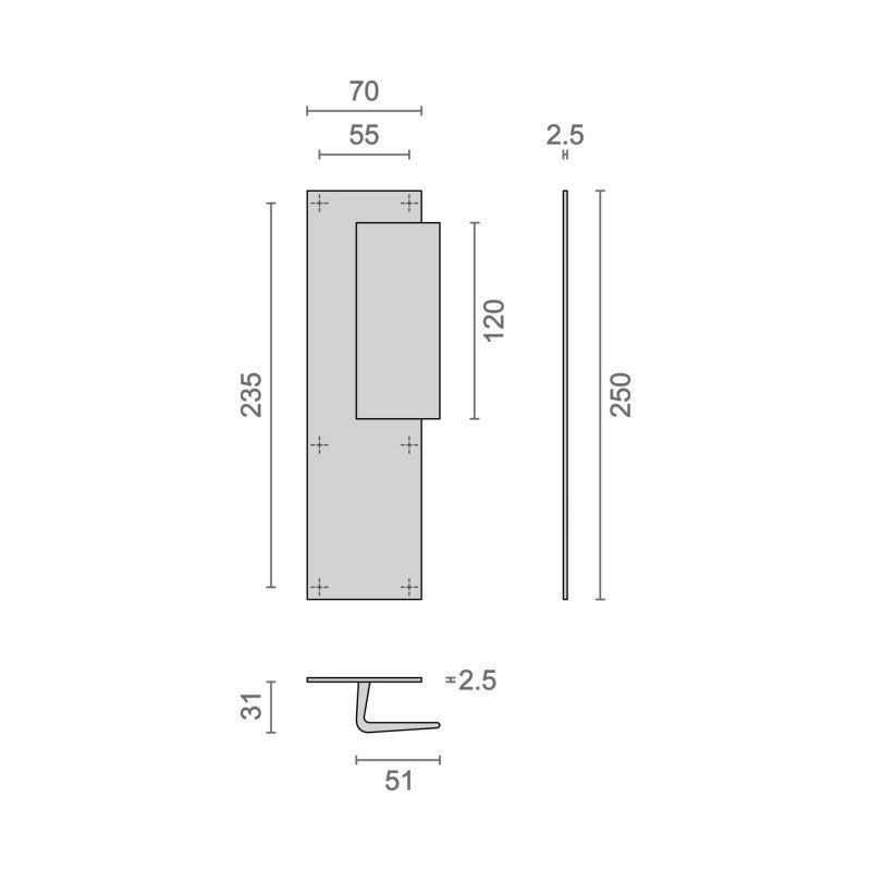 Poignée palière aluminium type Bastille 70x250mm argent bec de cane HERACLES I 231103 - 2
