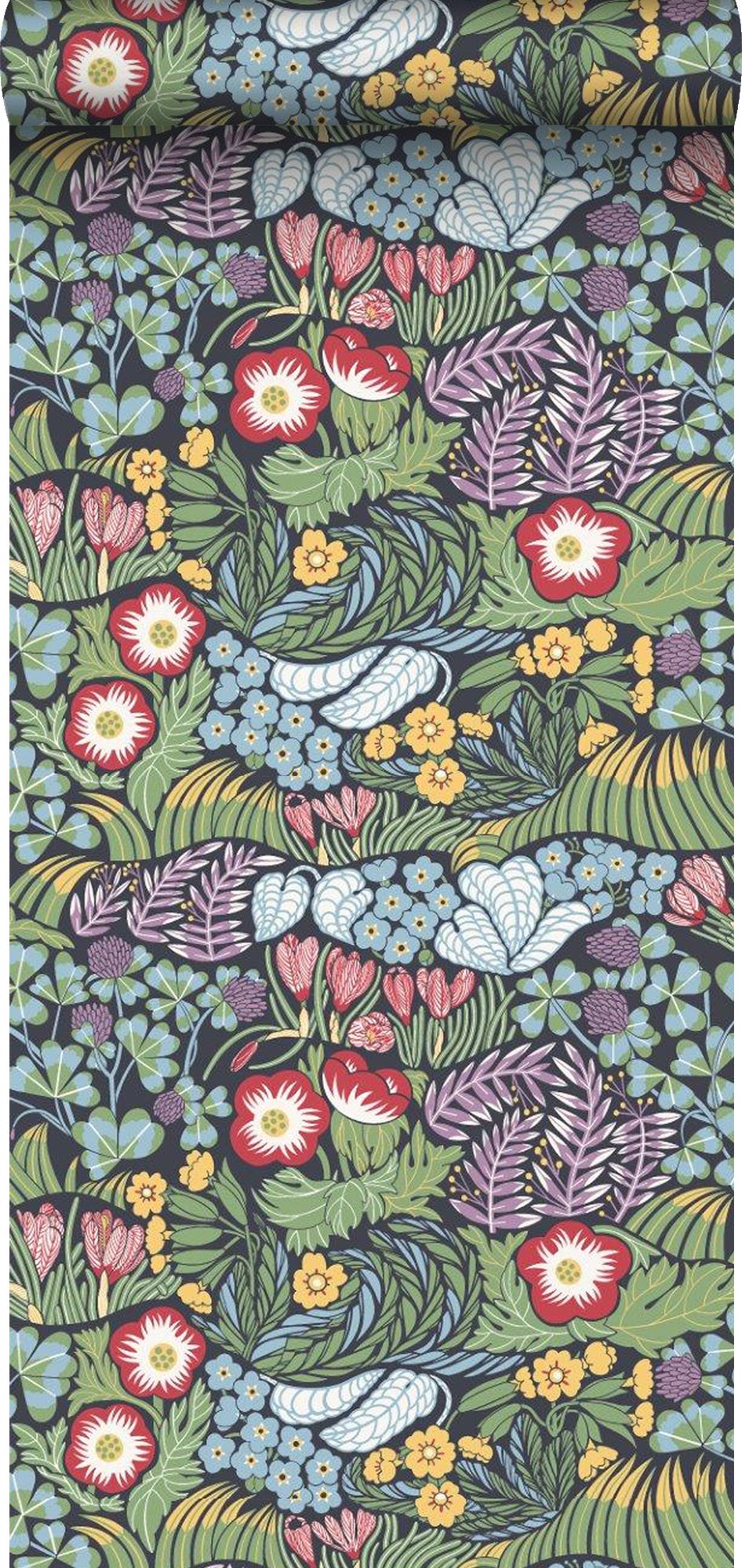 Tapeta kwiaty w stylu Matissa szaro-niebieskim - 53 cm x 10.05 m - BORASTAPETER