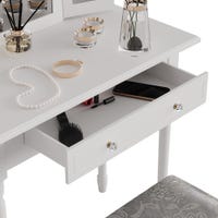 Vicco Coiffeuse Blanc 75 cm avec miroir LED, chargeur QI et tabouret Vicco Coiffeuse Blanc 75 cm avec miroir LED, chargeur QI et tabouret