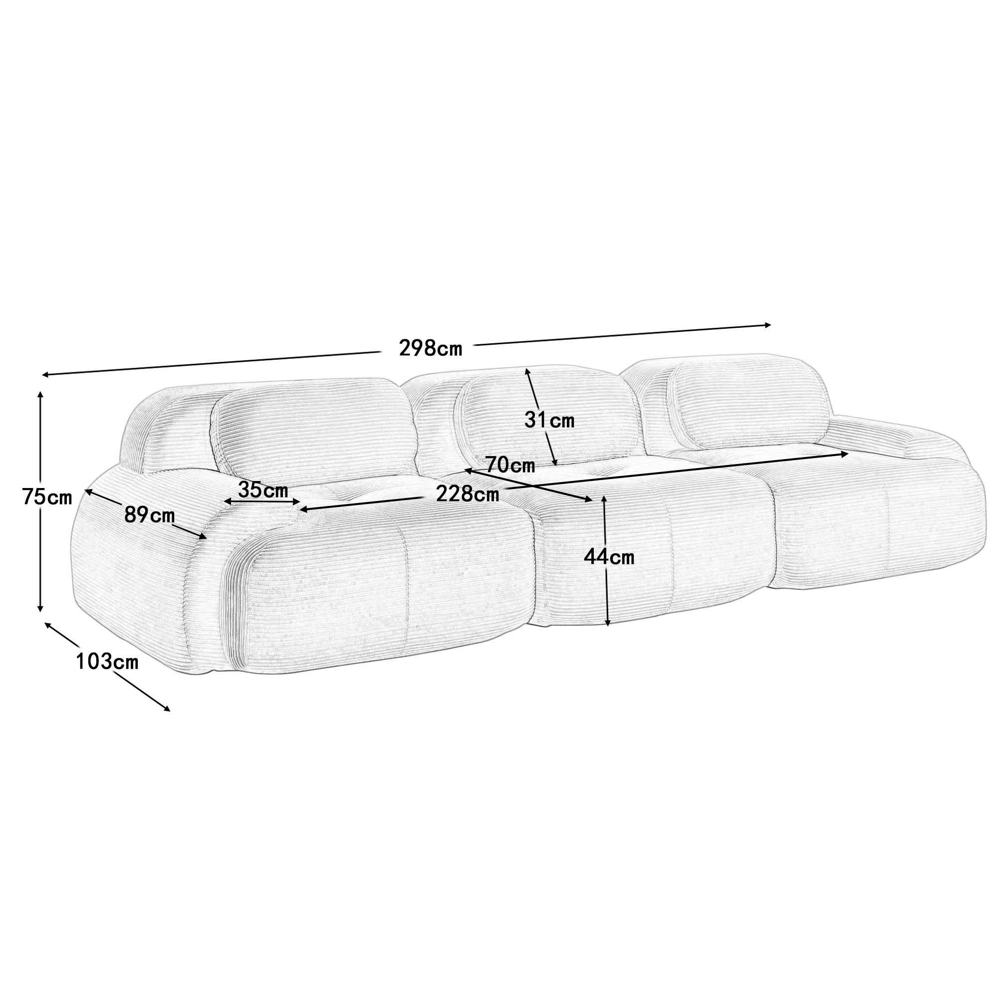 Canapé d\' modulable 3 places, antidérapant et adapté aux animaux, Accoudoirs extra-larges – tissu velours côtelé respirant – vert - 7