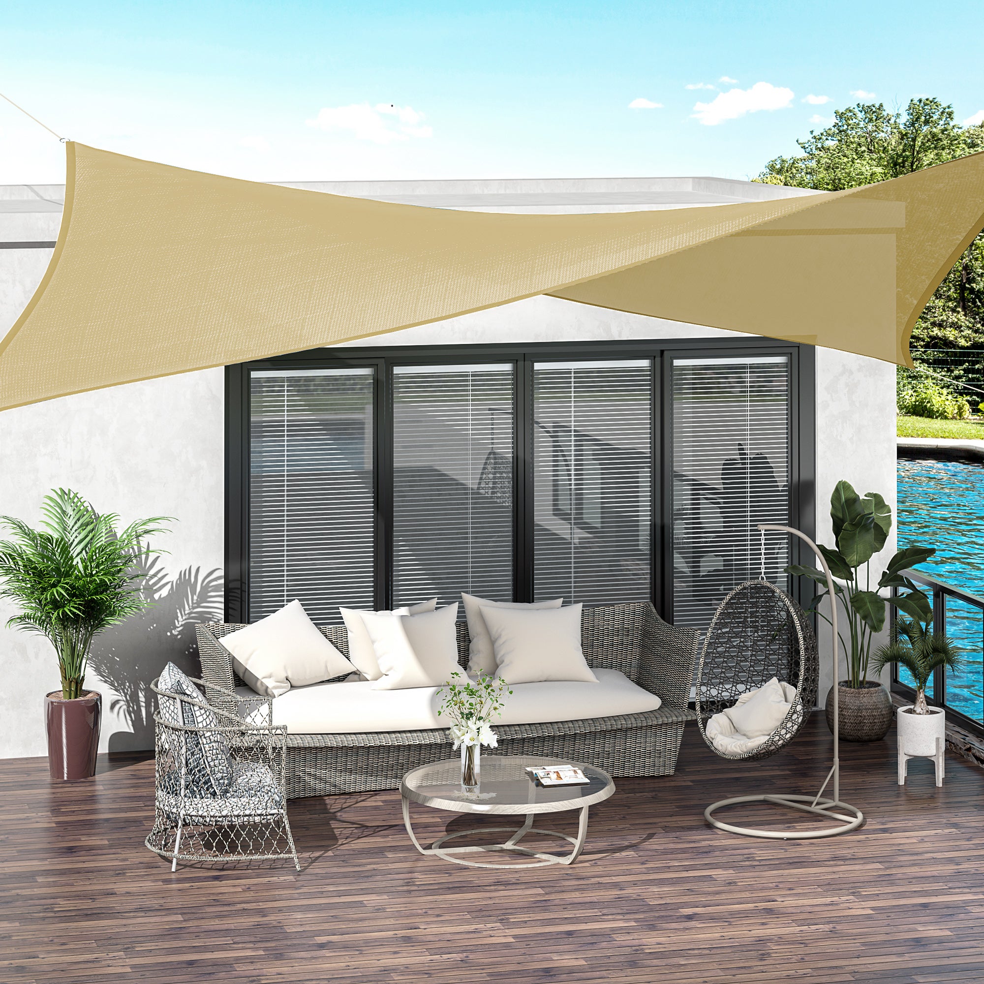 Voile d'ombrage rectangulaire grande taille 4 x 3 m polyéthylène beige - 2
