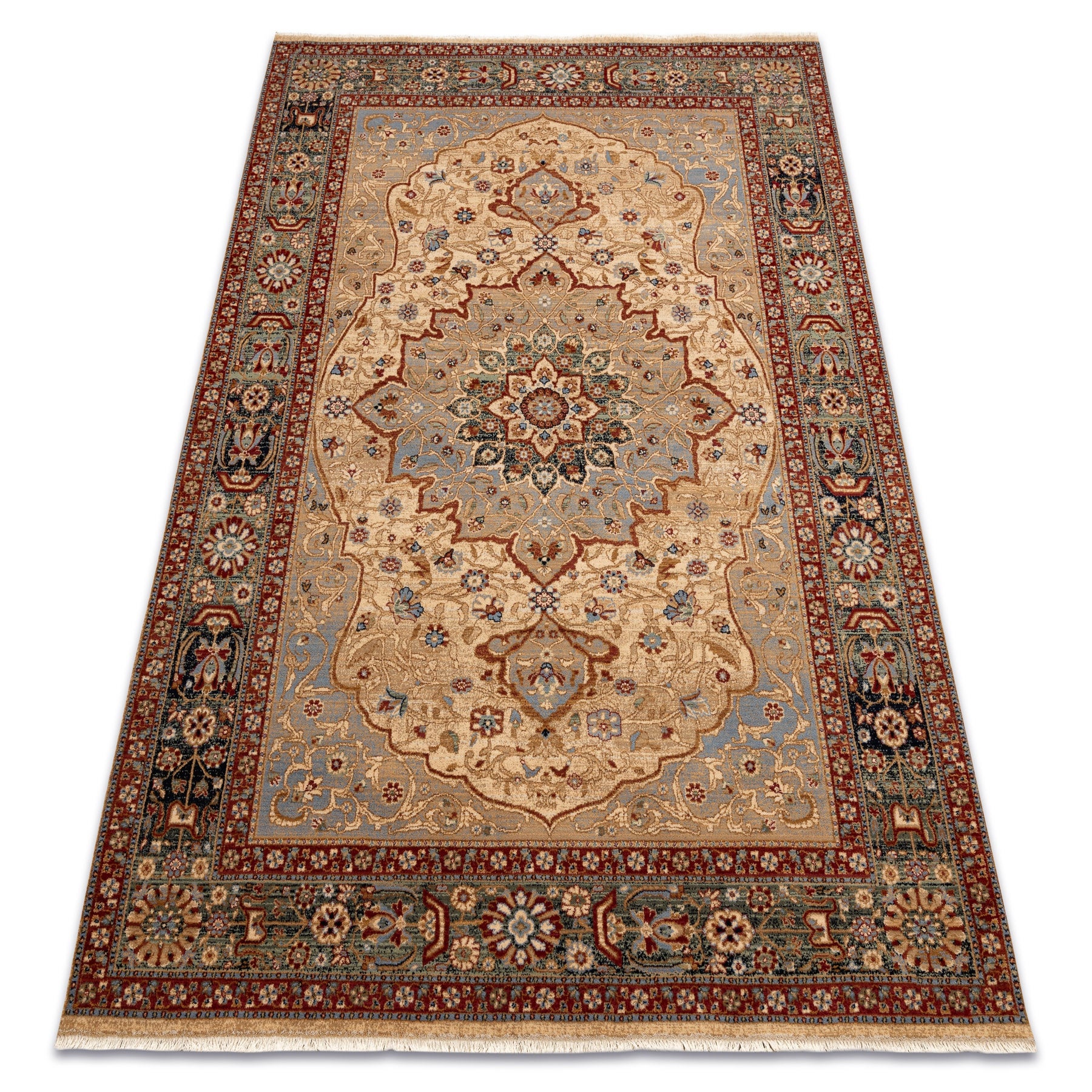 Dywan wełniany KESHAN Frędzle, Rozeta orientalny 7519/53555 beż / granat 300x380 cm