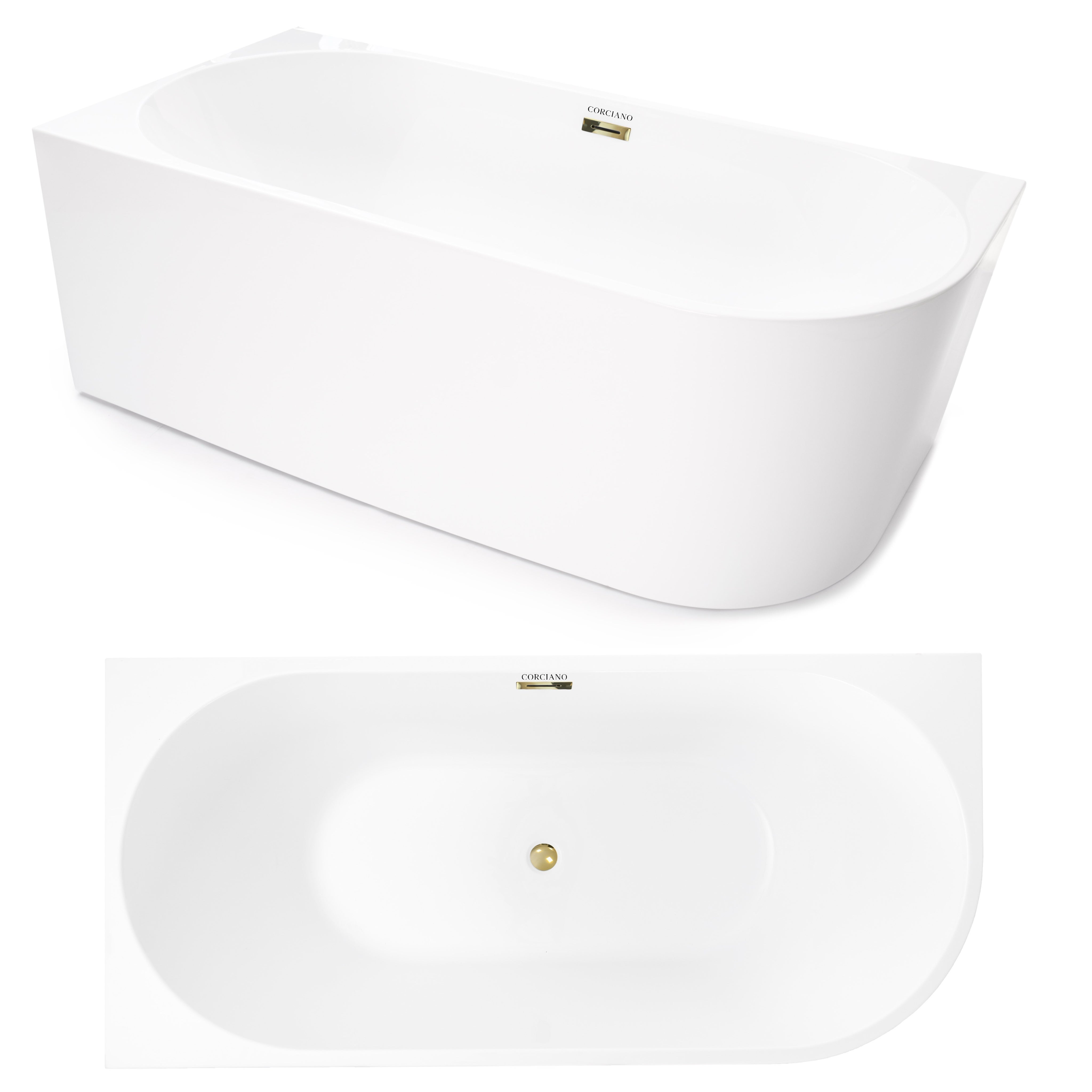 "Wanna wolnostojąca przyścienna NAROŻNA CRETE LEWA 170 x 80 cm biała system przelewowy AKCESORIA ZŁOTE (KOREK I PRZELEW)"