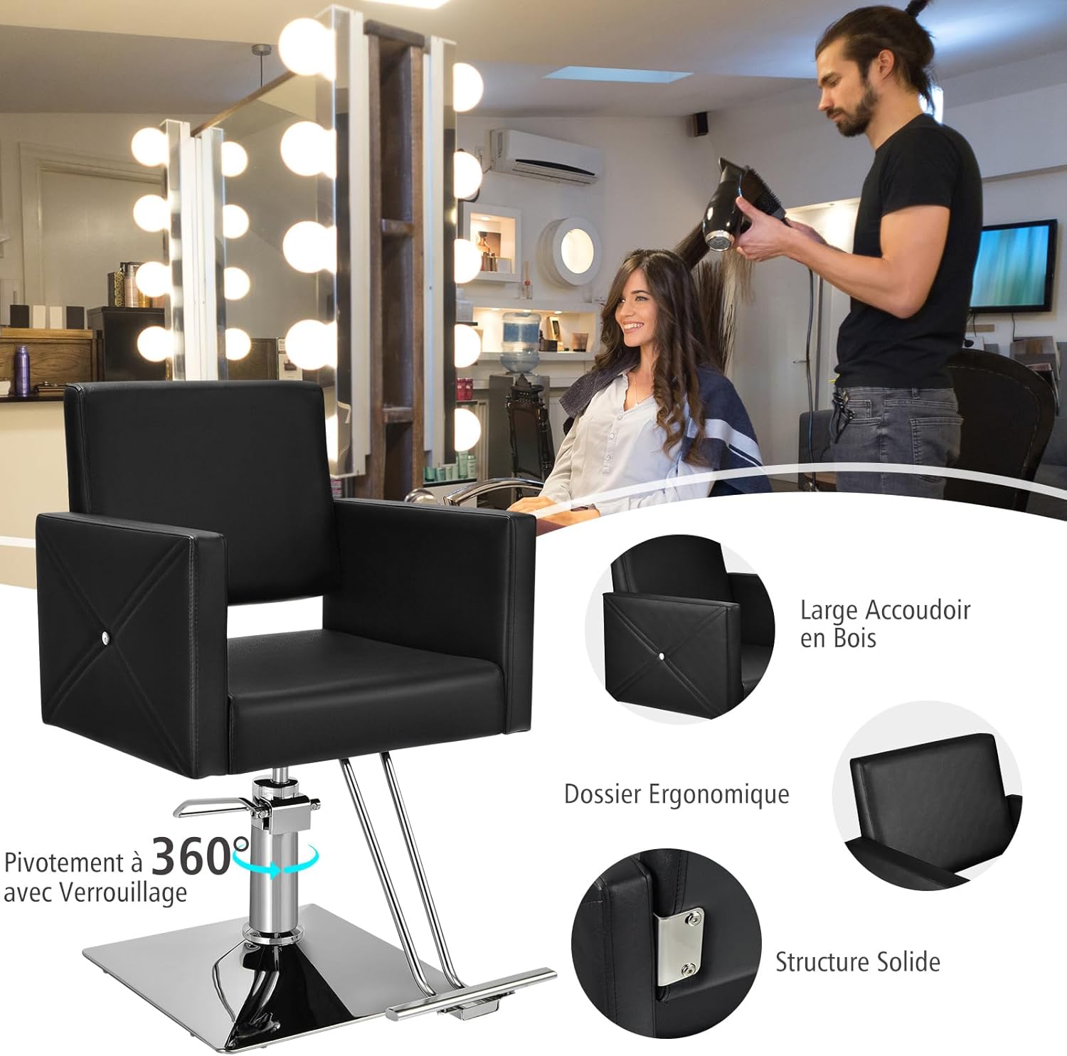 Poltrona da Barbiere con Altezza Regolabile, Sedia da Barbiere Girevole a 360°, con Pompa Idraulica Pesante, Capacità di Carico 150 kg - 6