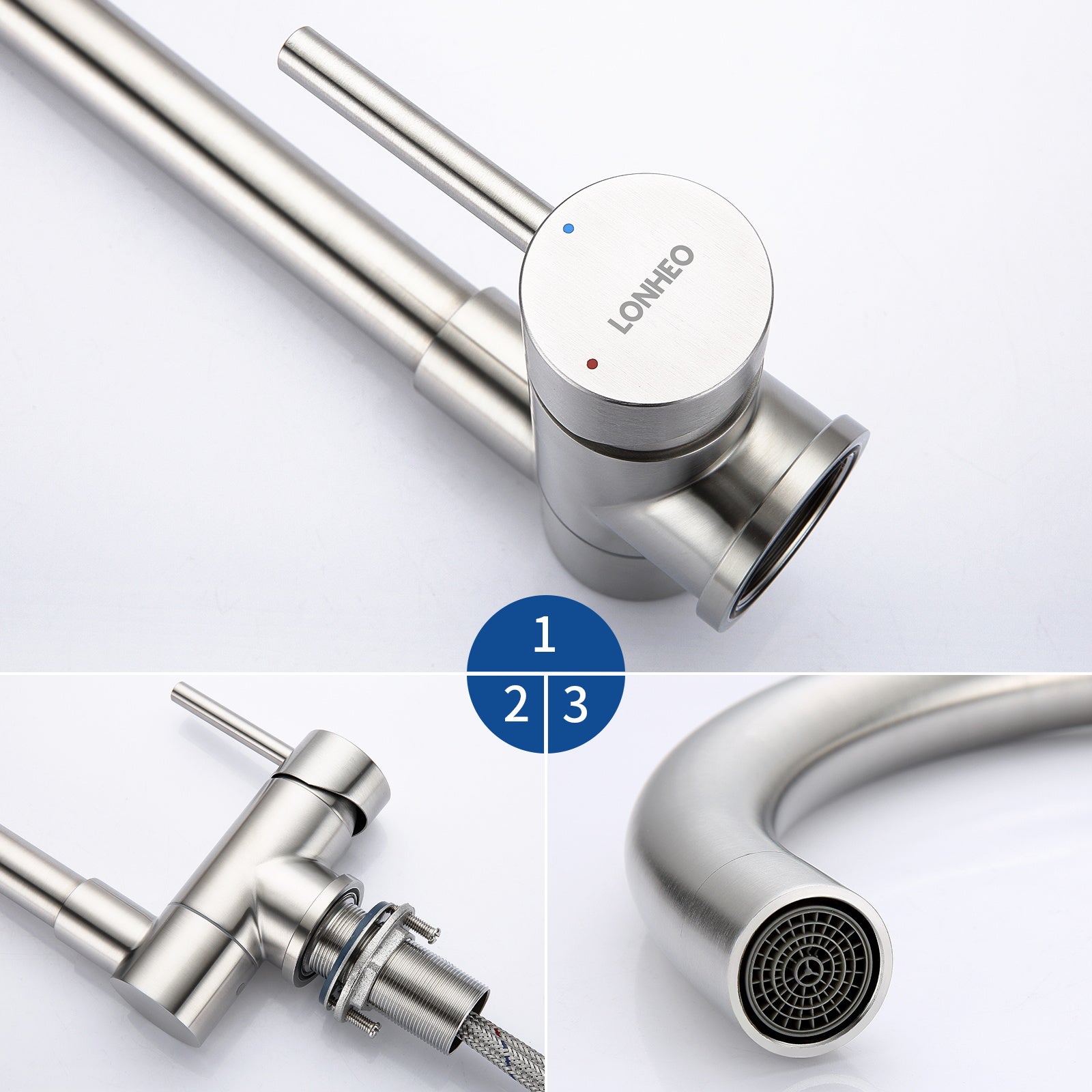 Lonheo Max Robinet de Cuisine Rabattable 2 Jets aux Choux, Mitigeur Evier Repliable en Inox devant Fenêtre, Robinet Évier Pivotant à 360º - 5