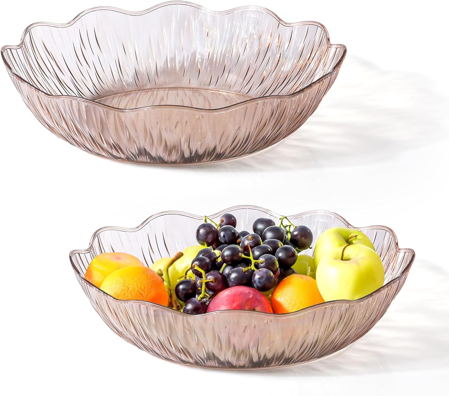 Invero Set 2 Cestini In Plastica Intrecciata, Rotondi, Grigio E Bianco, 20 Cm, Per Pane E Frutta