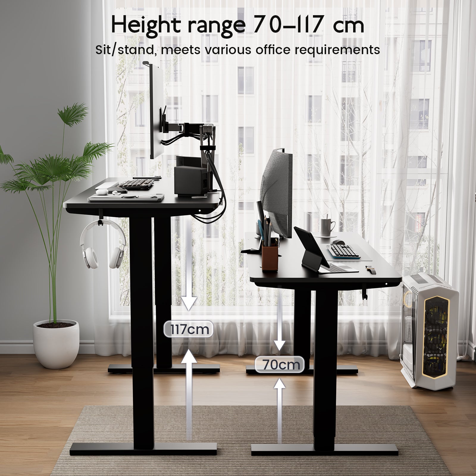 Bureau électrique réglable 80x160 cm, Hauteur 70-117 cm, Fonction mémoire, Rebond en cas de résistance, Mode économie d'énergie - 4