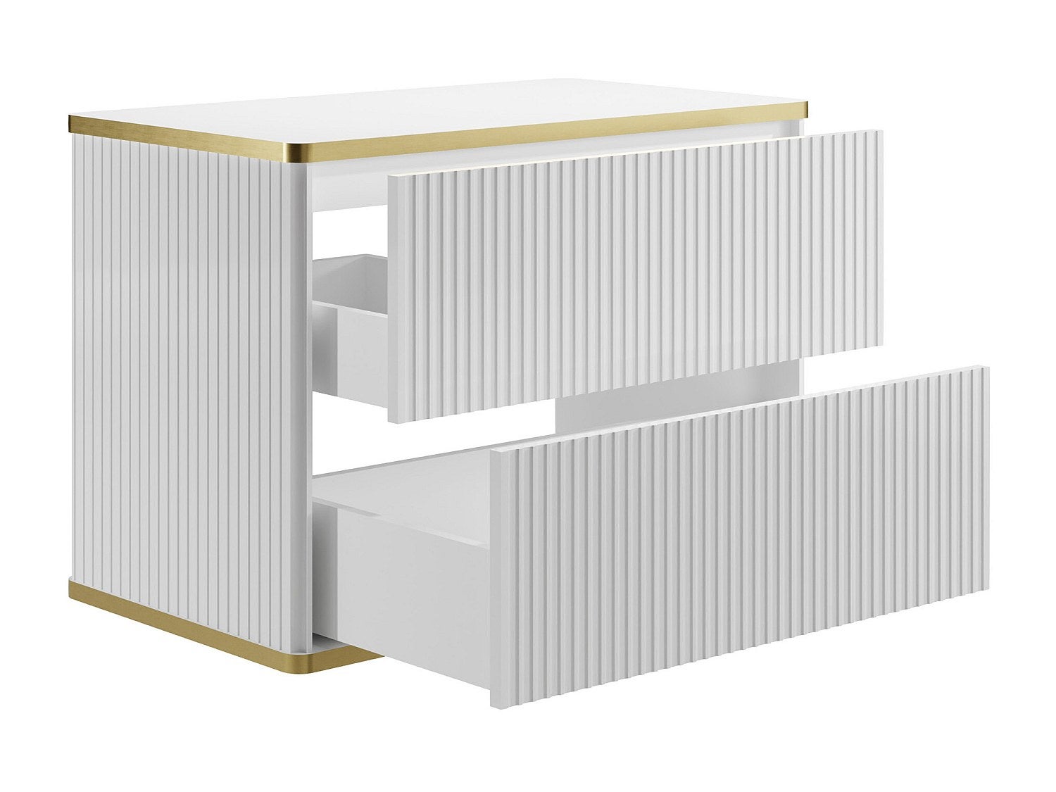 Meuble sous vasque suspendu strié liseré doré - Blanc - L80 cm - KELIZA - 4