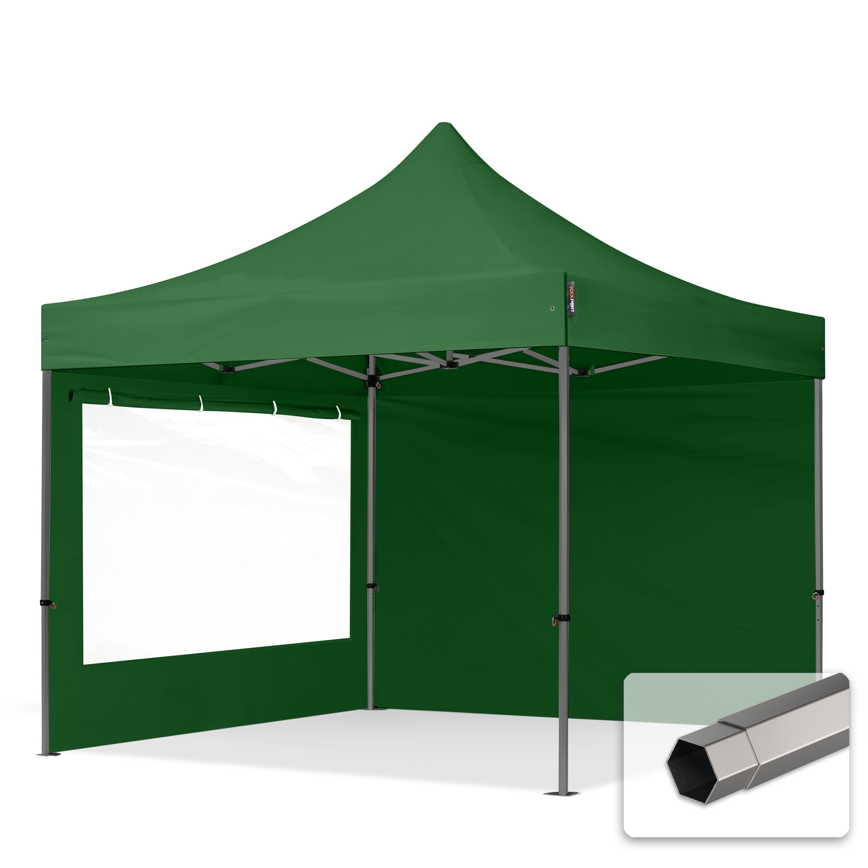 3x3 m Namiot Ekspresowy, PREMIUM Stal 40mm, ze ścianami bocznymi, okna panoramiczne, ciemnozielony
