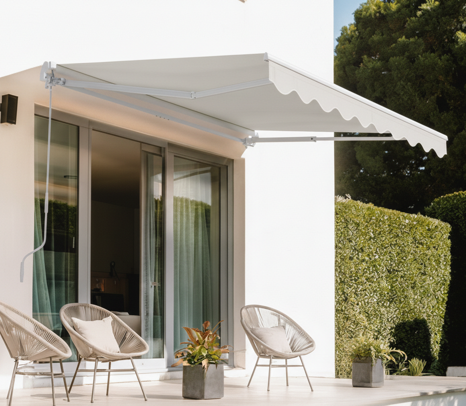 Markiza jednoczęściowa VECCHIO biała 2,5m x 2m płótno beżowe