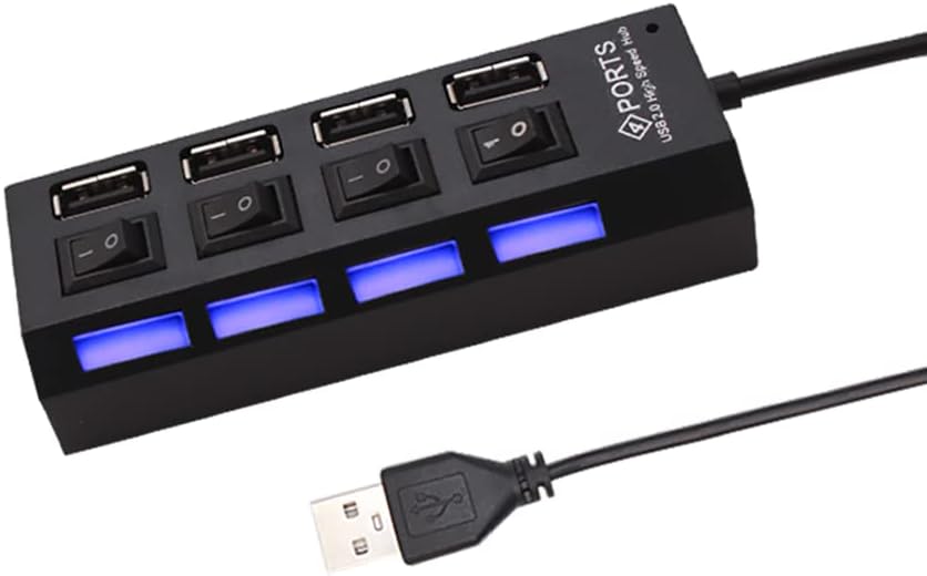 Wieloportowy hub USB 2.0 z zasilaczem, hub USB 2.0 4/7 portów z przełącznikiem do komputera PC (4 porty - czarny)