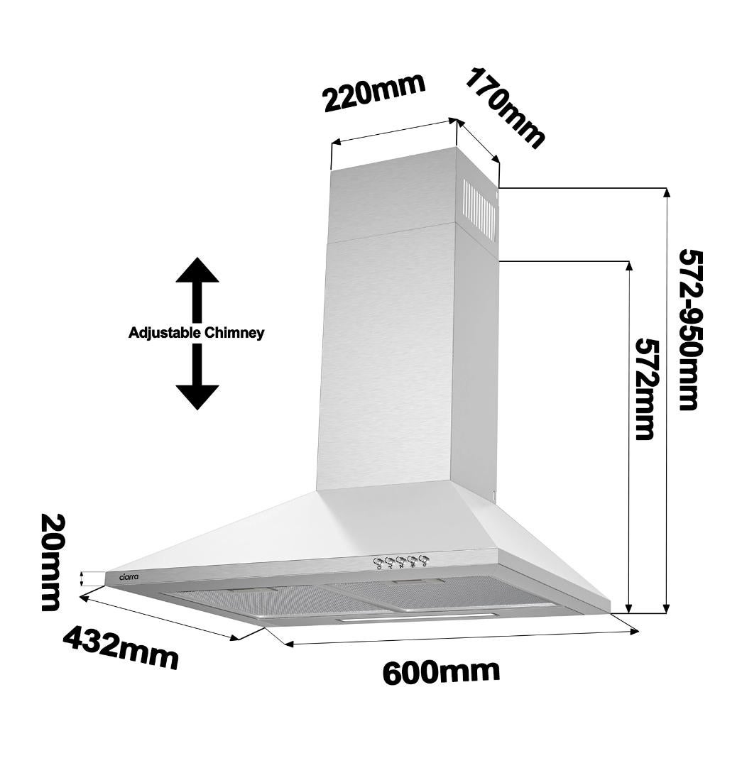 Hotte Murale 60cm 370m3/h Classe A++ Recyclage Ou Evacuation 3 Vitesses Inox 201SS60 - 9