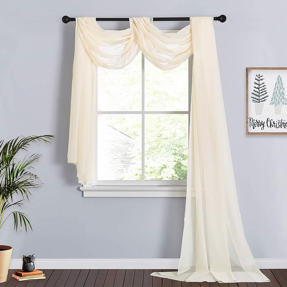Arche Tenture Mariage Beige, 75×600 cm Rideau en Tulle, Mariage Voilage Drapés en Mousseline éLastique avec 2Pcs Rubans, pour Décoration de Cérémonie - 4